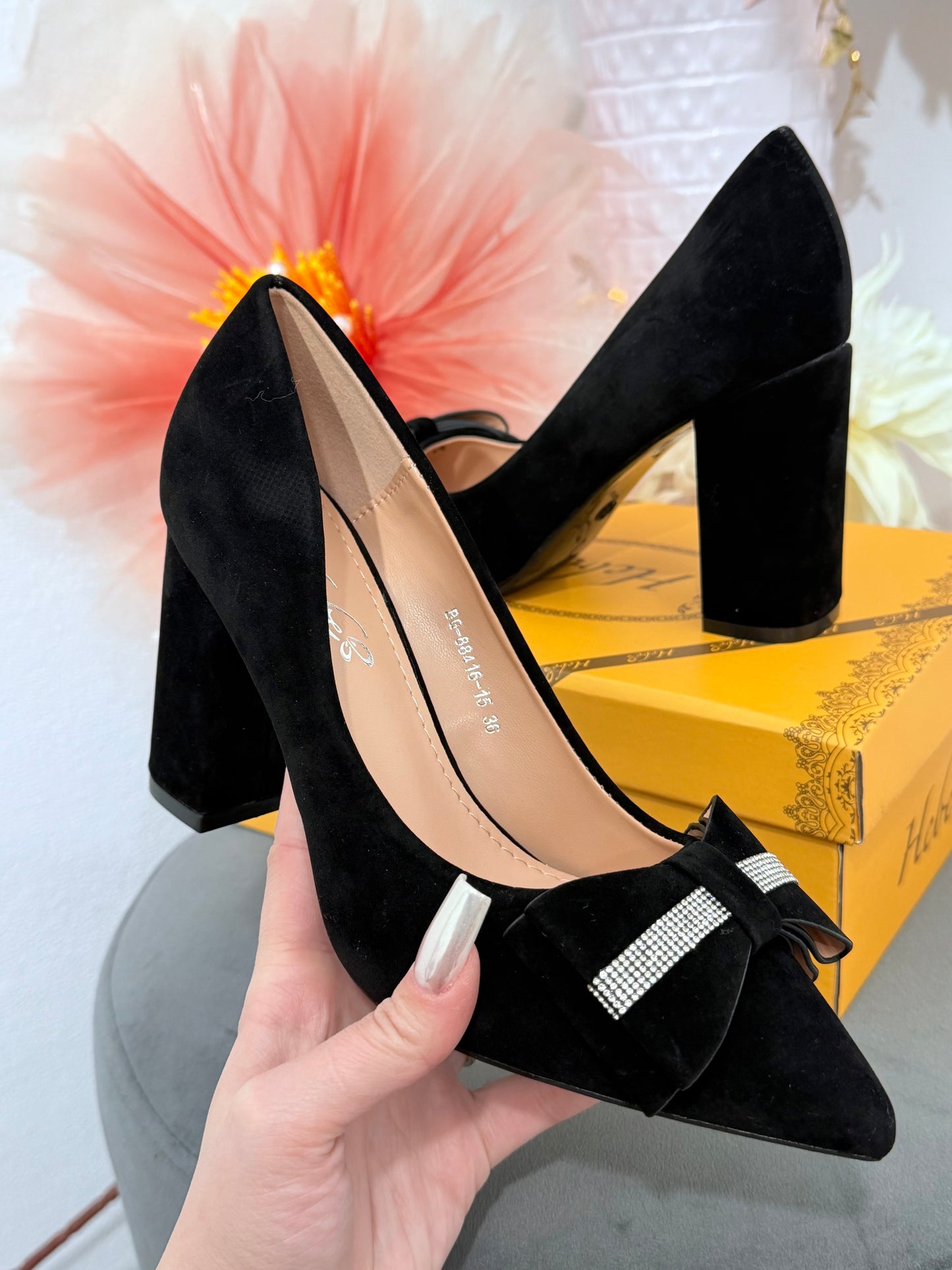 Pantofi eleganți negri cu fundiță SELIN