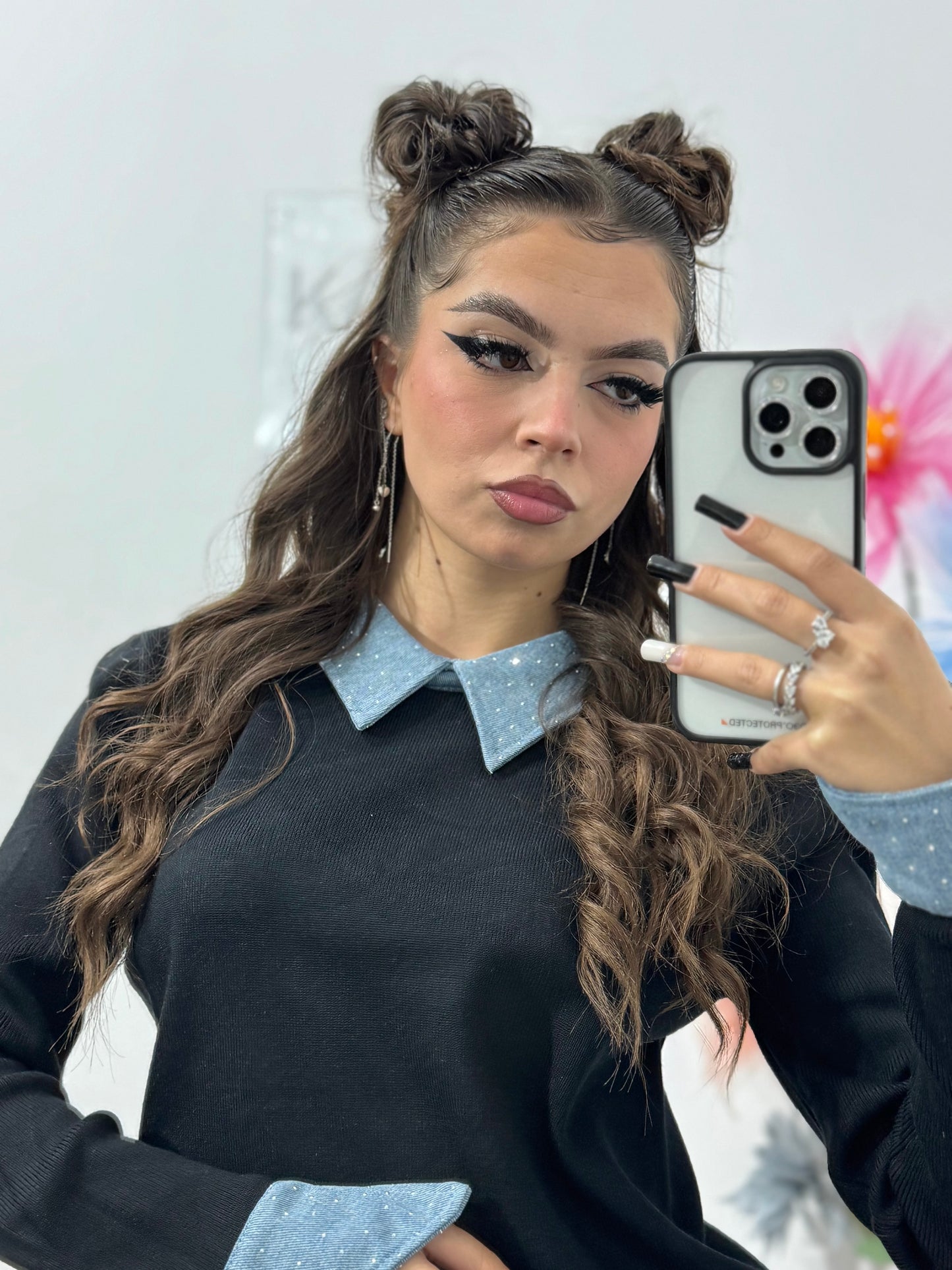 Pulover cu guler din denim Delia