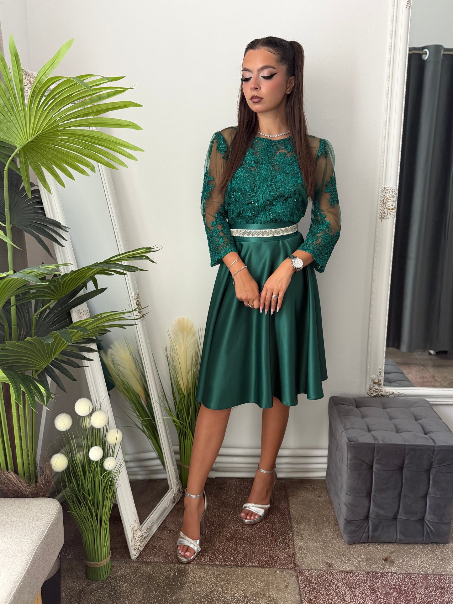 Rochie elegantă din tafta verde smarald EMA