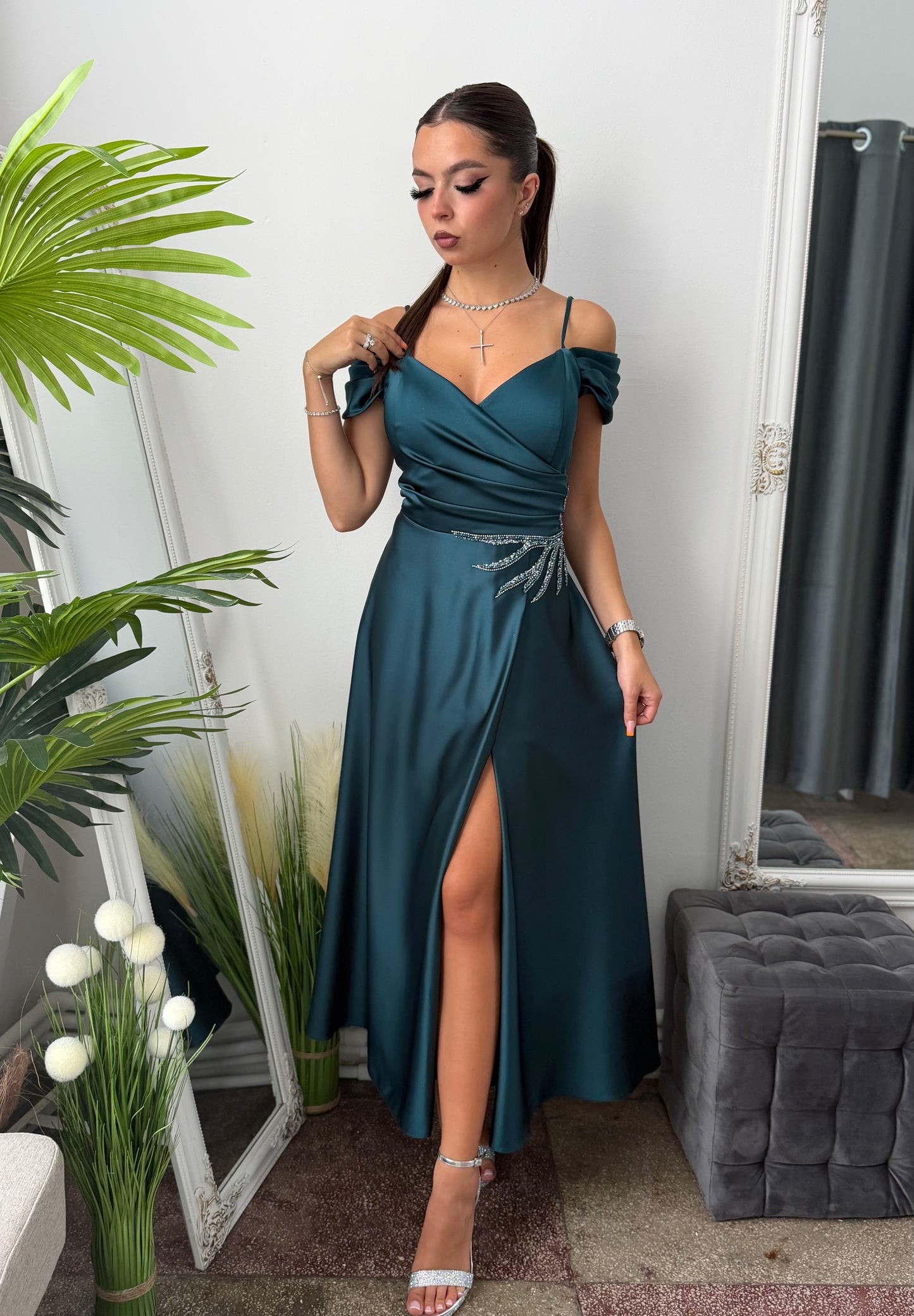 Rochie midi elegantă turcoaz KARINNA