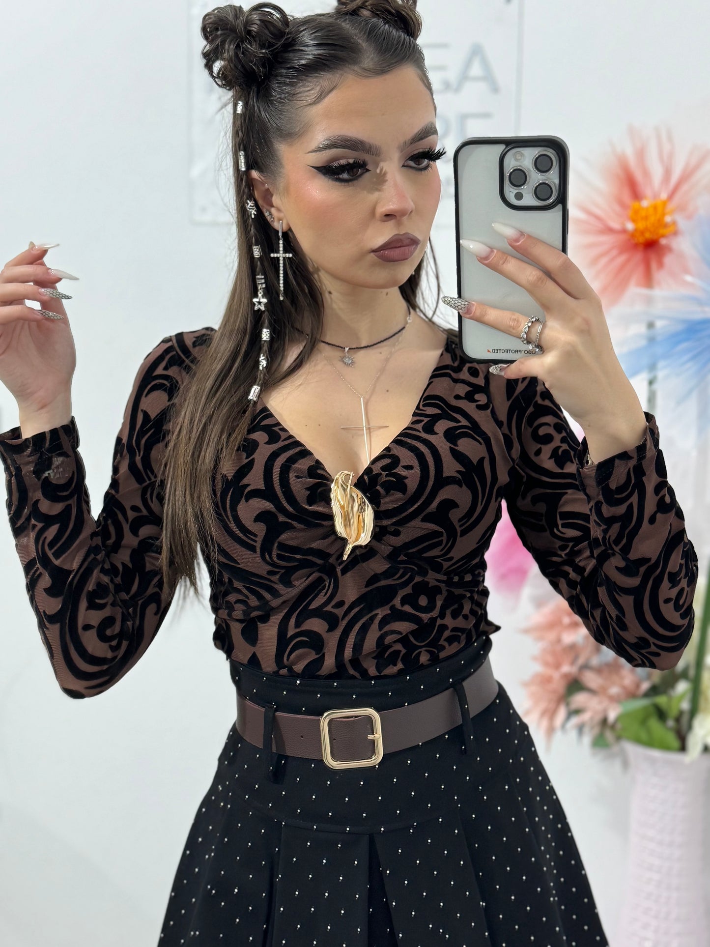 Bluză din mesa cu detaliu auriu ANELIS