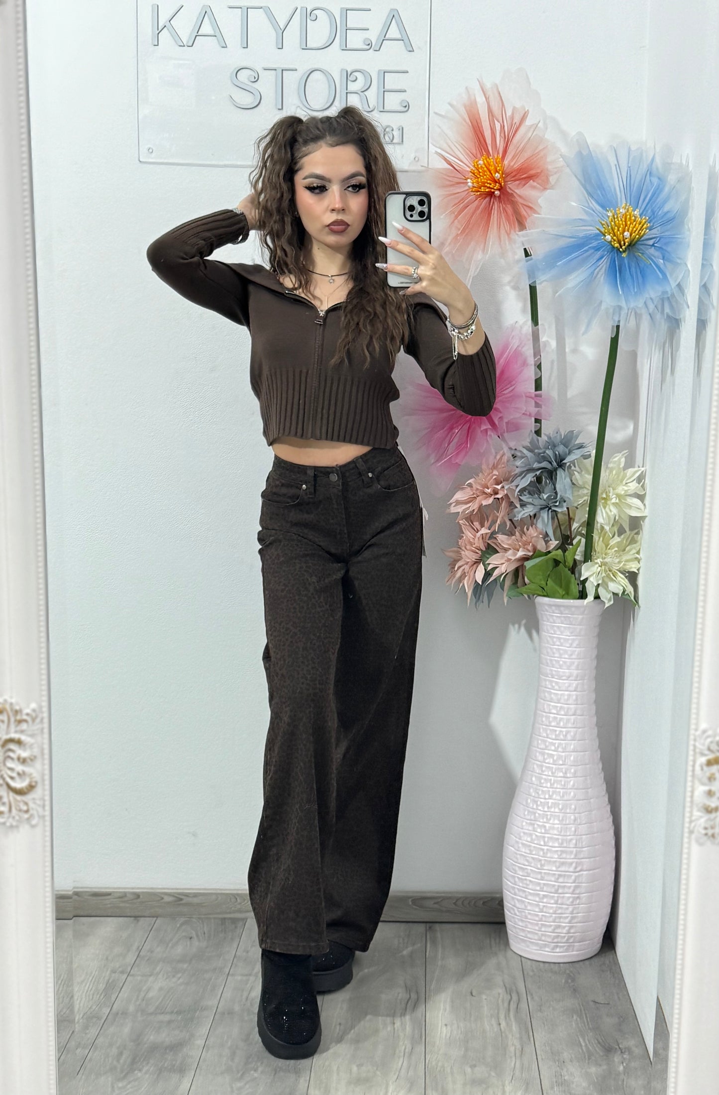 Jeans WIDELEG cu Animalprint KORA