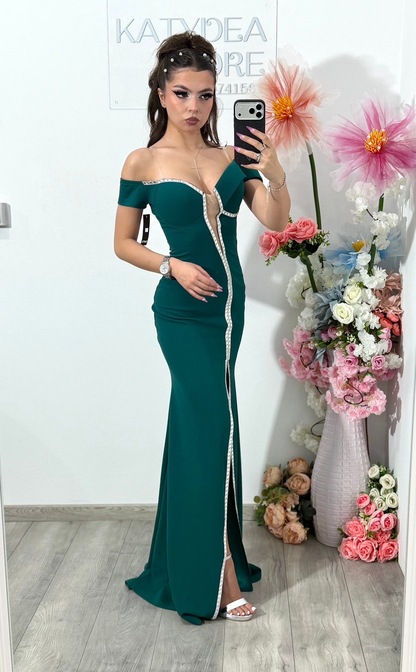 Rochie verde lunga tip sirena Katherine
