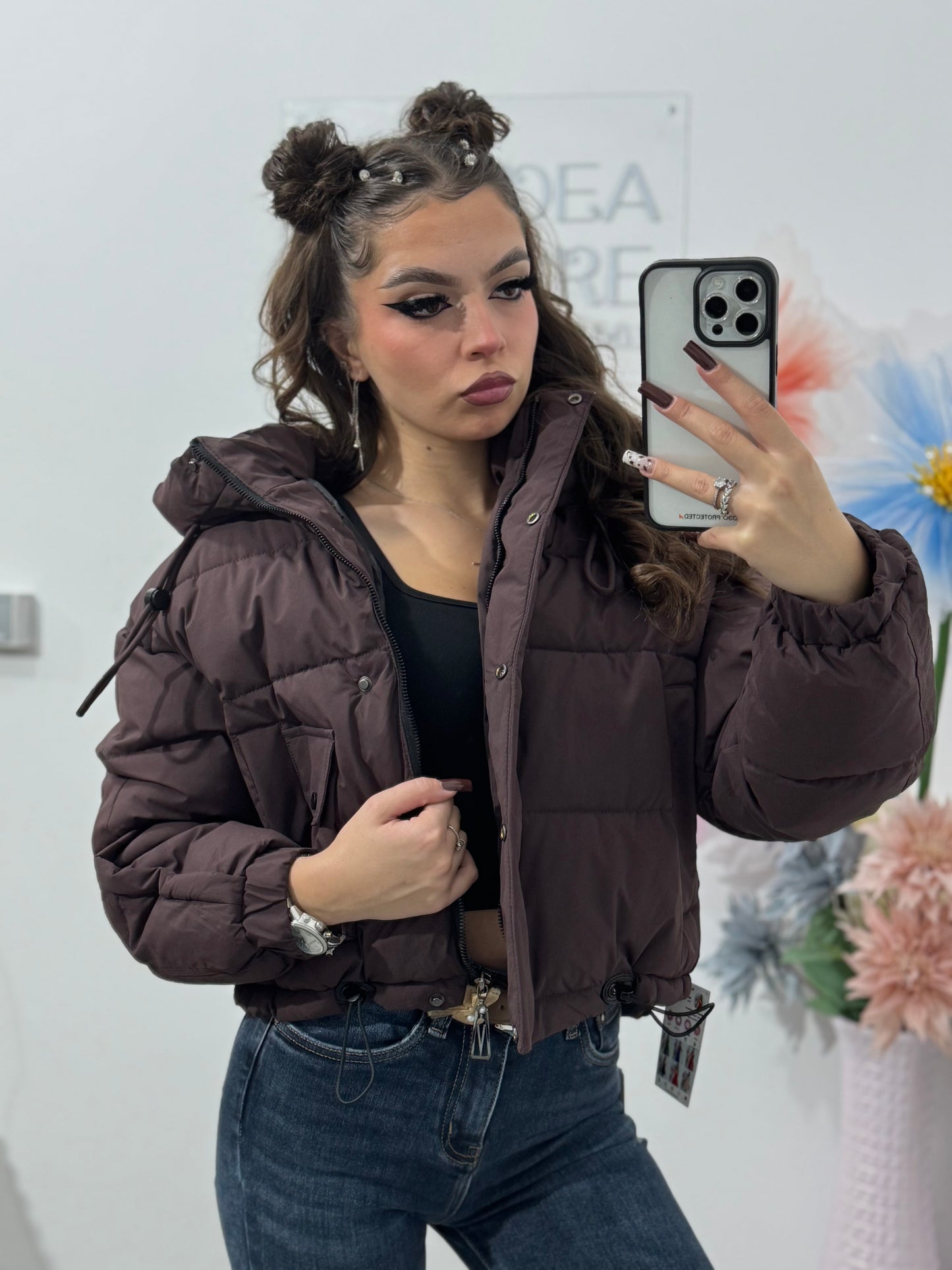 Geacă tip puffer ciocolatiu KEKE