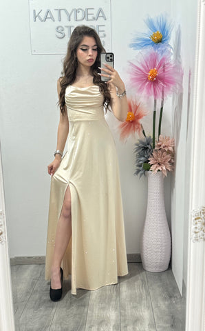 Rochie elegantă cu cristale crem Glam