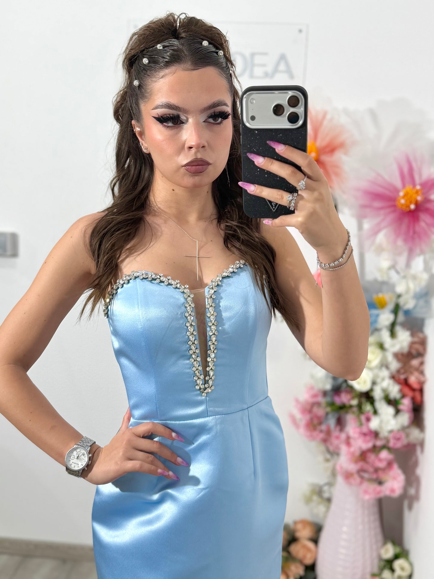 Rochie bleu din tafta Camille