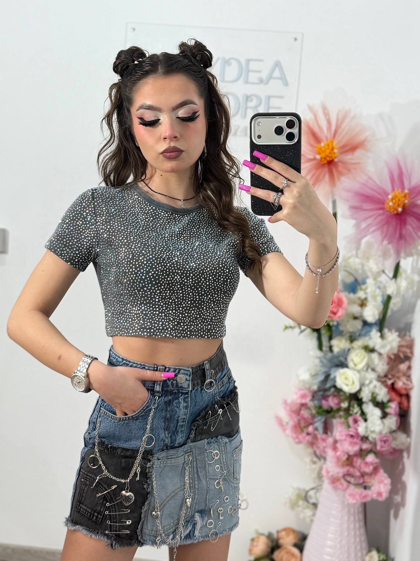 Tricou crop cu cristale ALIS