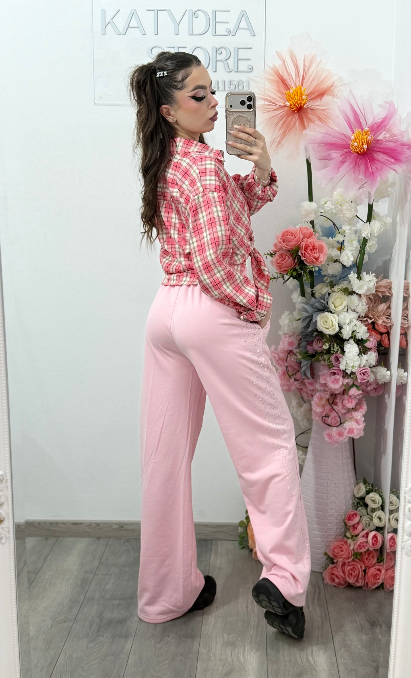 Pantaloni WideLeg bleu cu cristale ștanțate (Copy)