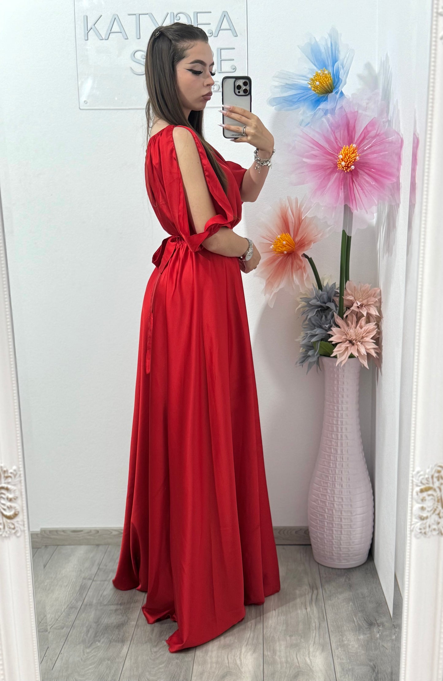 Rochie din satin roșie Anna