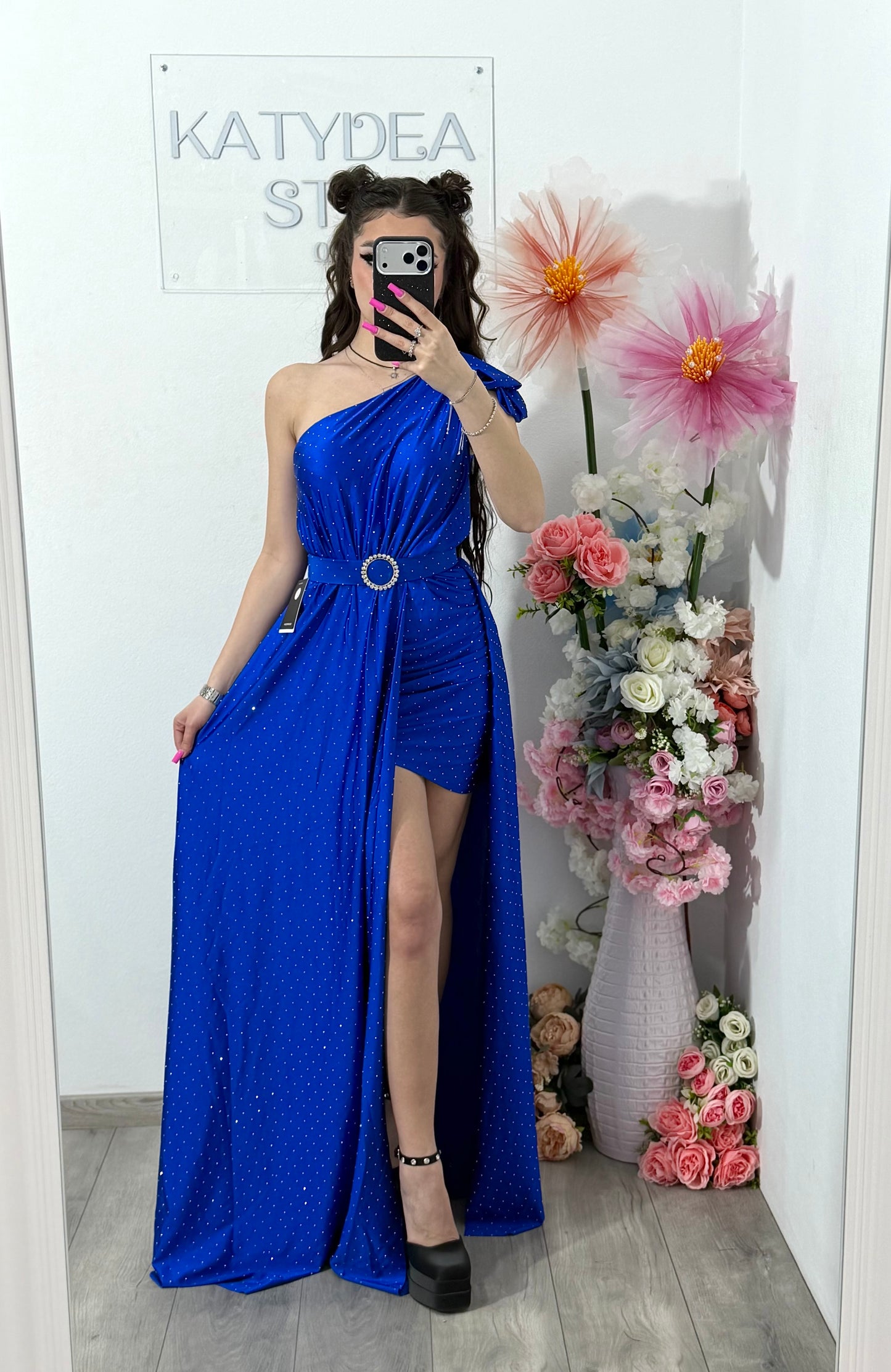 Rochie elegantă cu cristale albastru electric Cleopatra