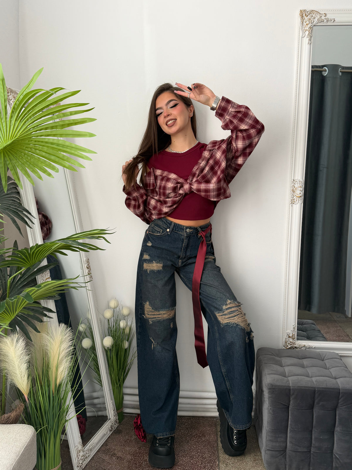 Jeans WideLeg albaștri cu cristale ARYA