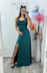 Rochie elegantă cu cristale verde negru Glam