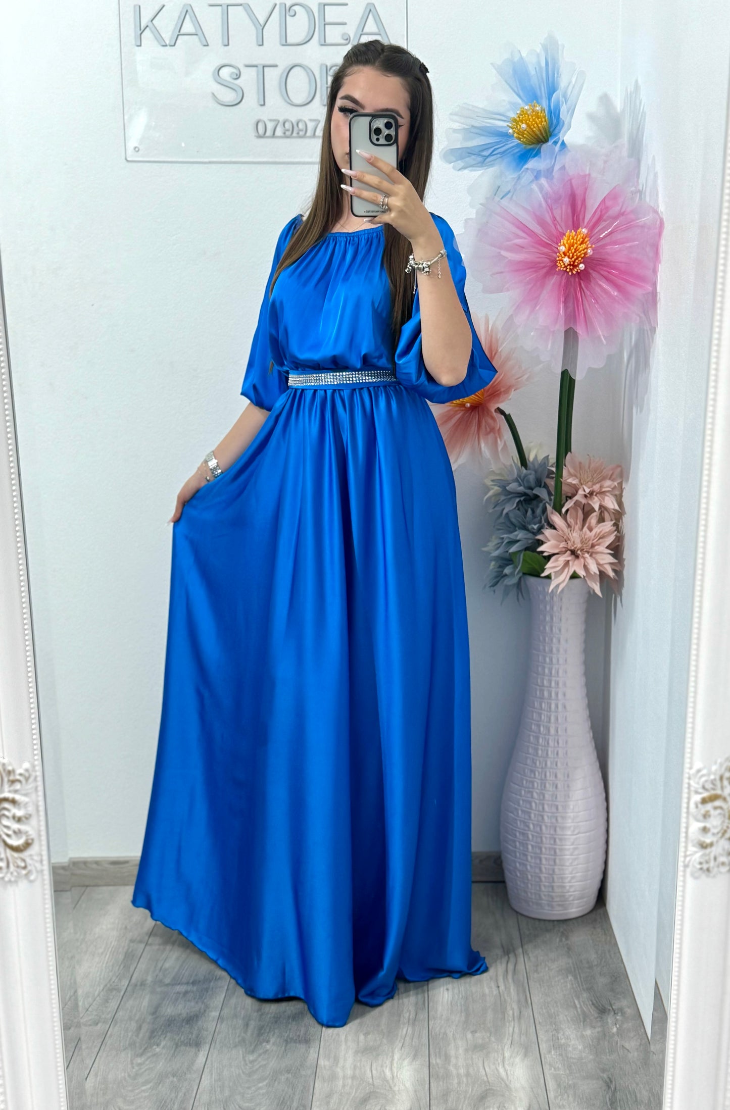 Rochie din satin albastră Anna