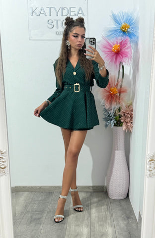 Salopetă full piatră verde Melania