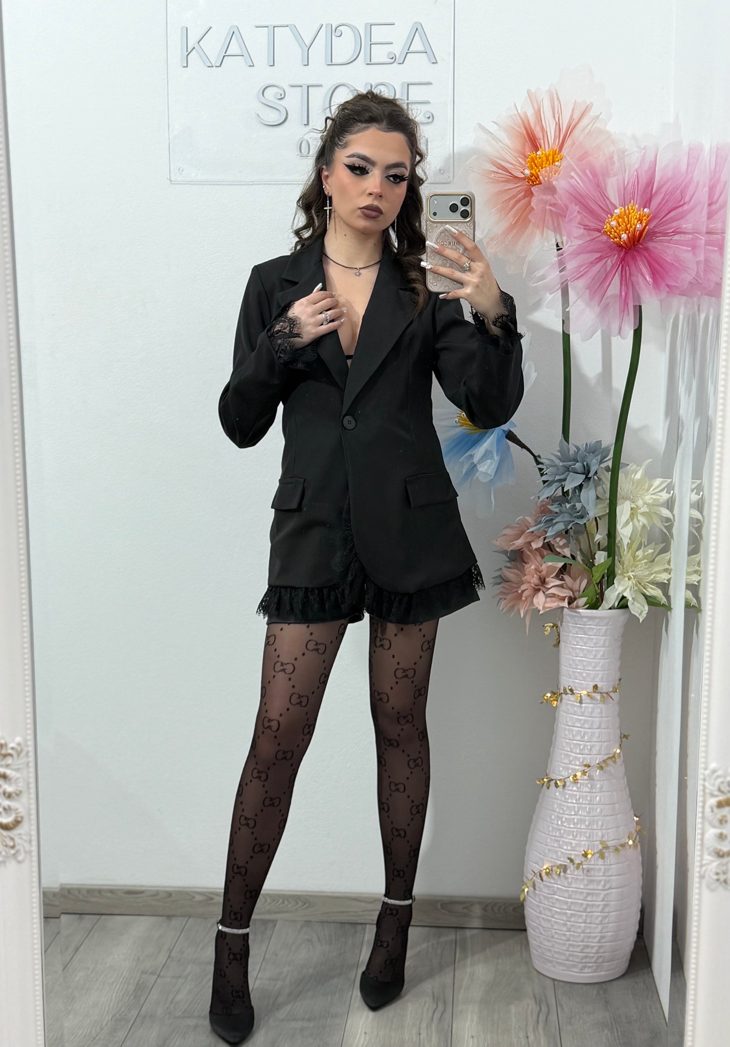 Sacou elegant cu dantelă negru HELENA