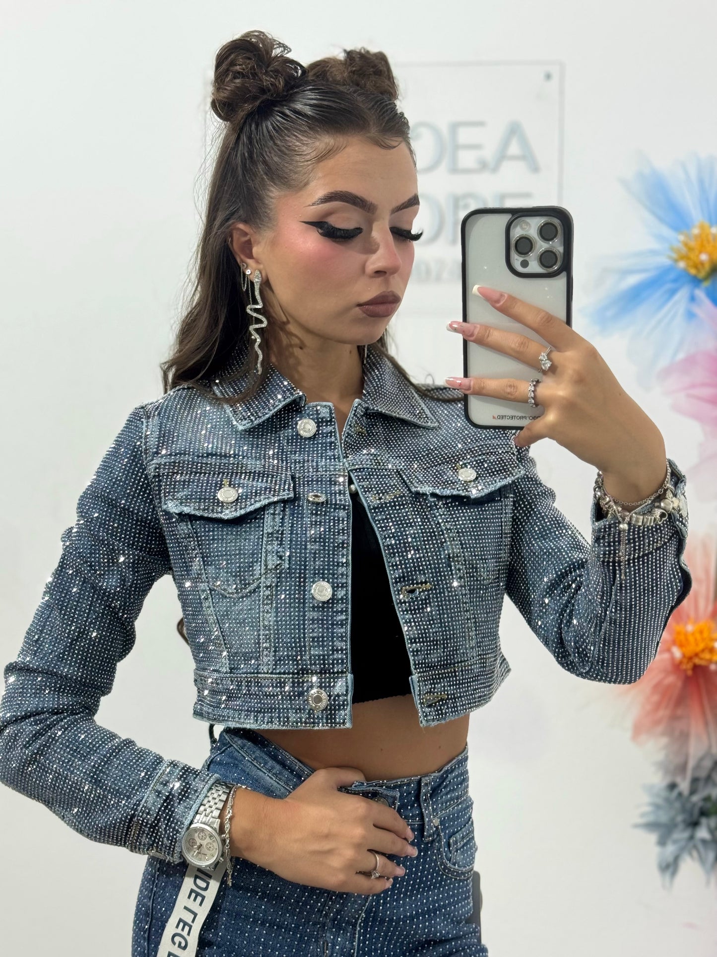 Geacă denim full cristale Xonia