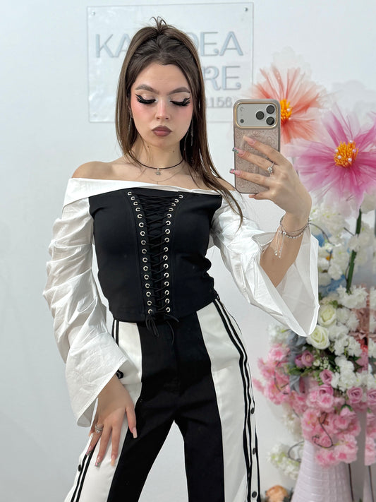 Top stil corset alb&negru HERENA