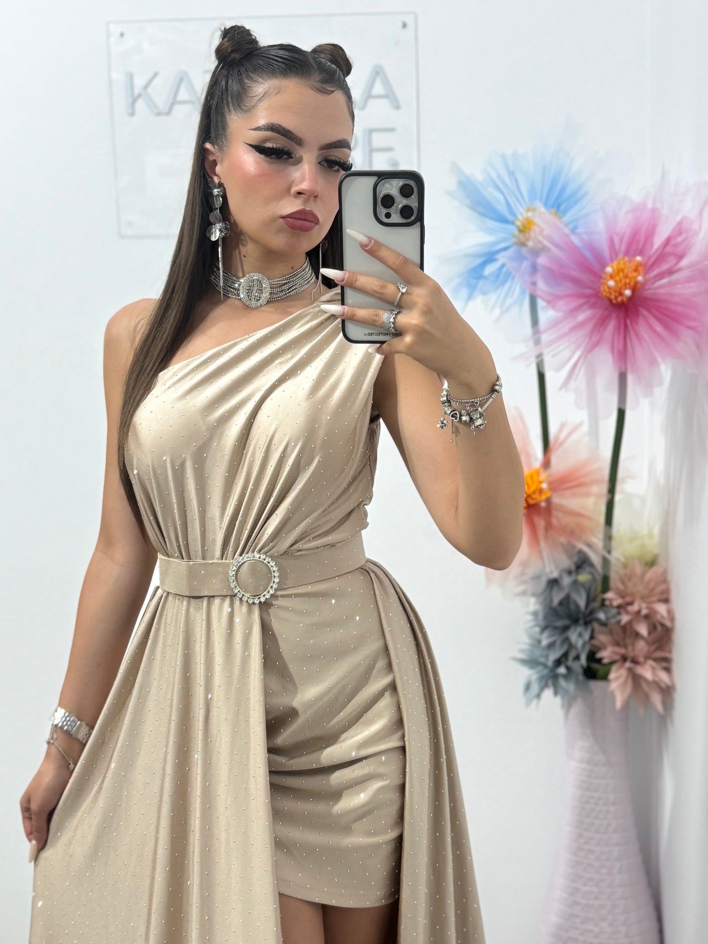 Rochie elegantă cu cristale beige Cleopatra