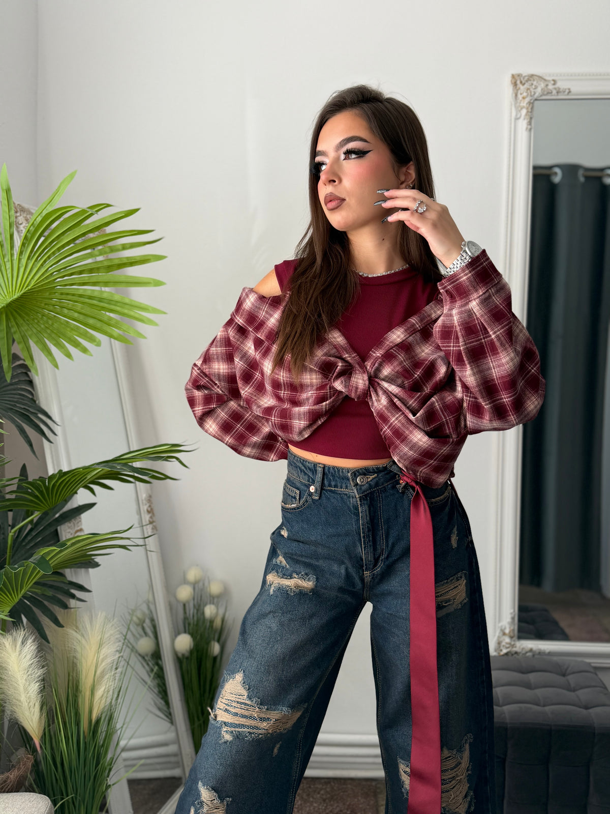 Jeans WideLeg albaștri cu cristale ARYA