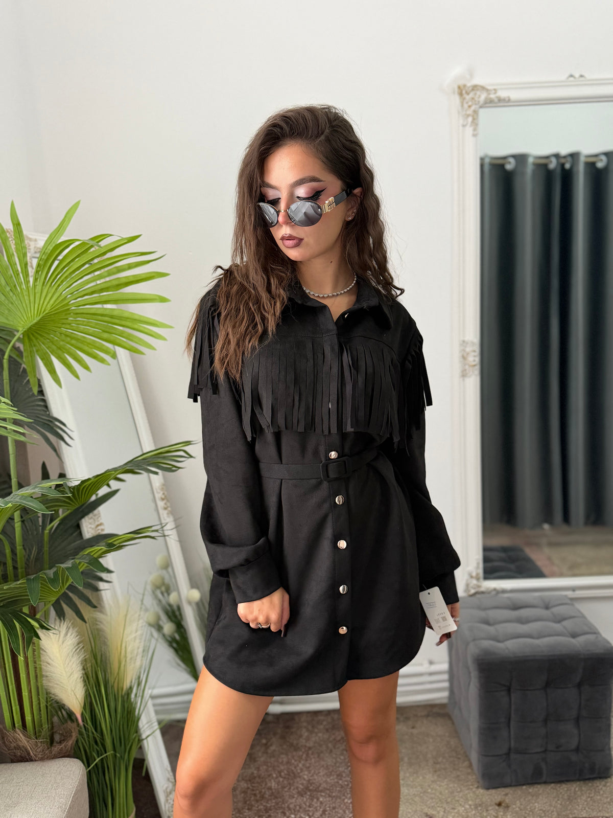 Rochie din piele întoarsă neagra