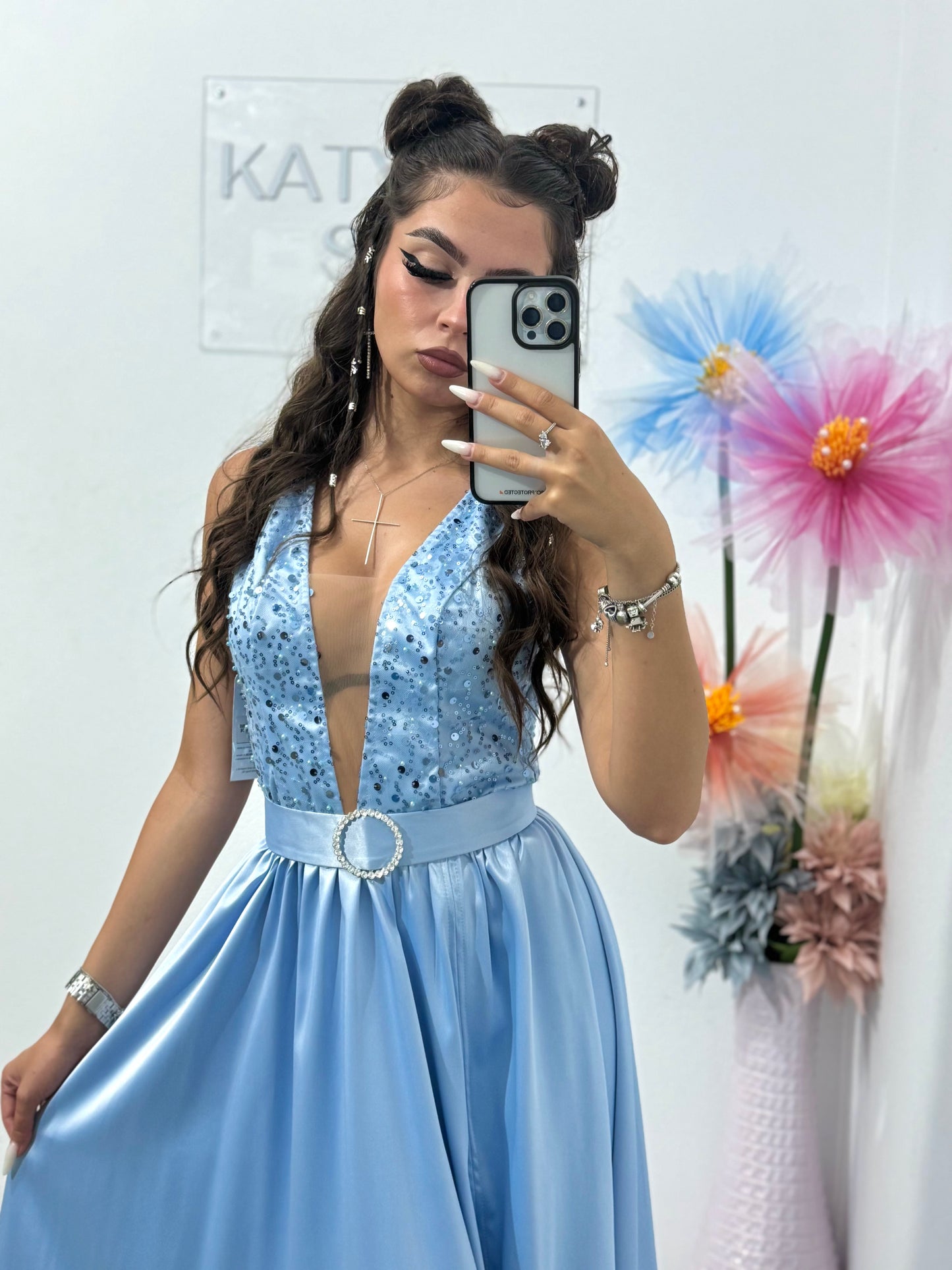 Rochie elegantă din tafta babyblue Afrodite