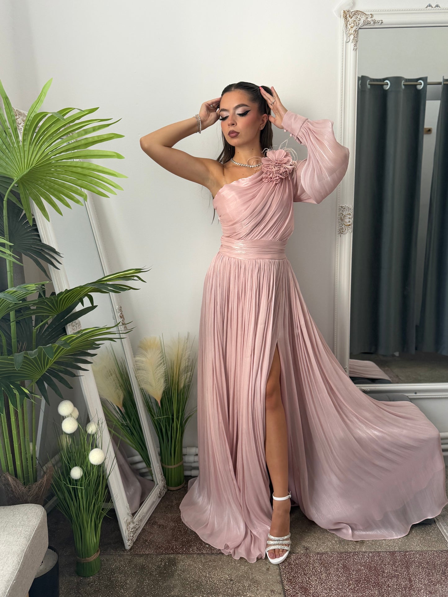 Rochie elegantă roz pudră VICTORIA