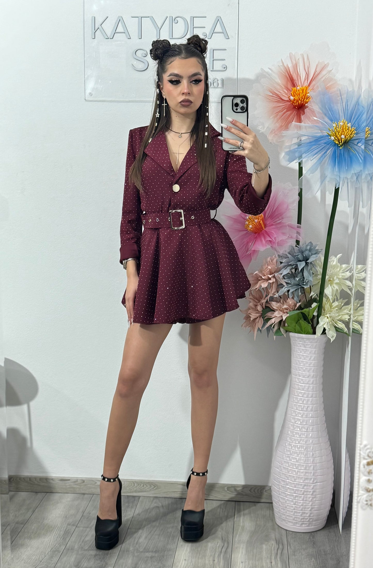 Salopetă full piatră grena Melania