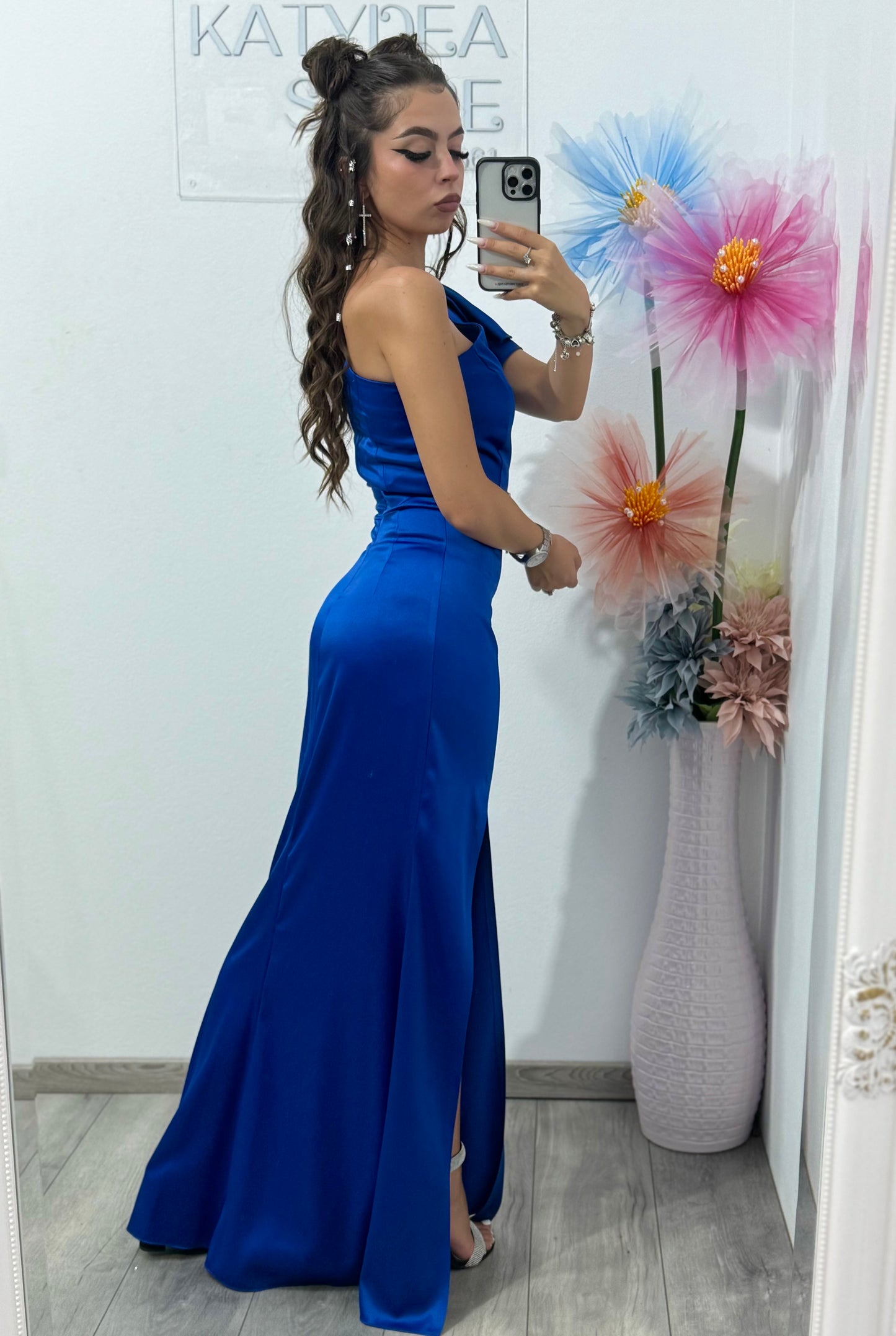 Rochie din tafta Elsa albastru electric