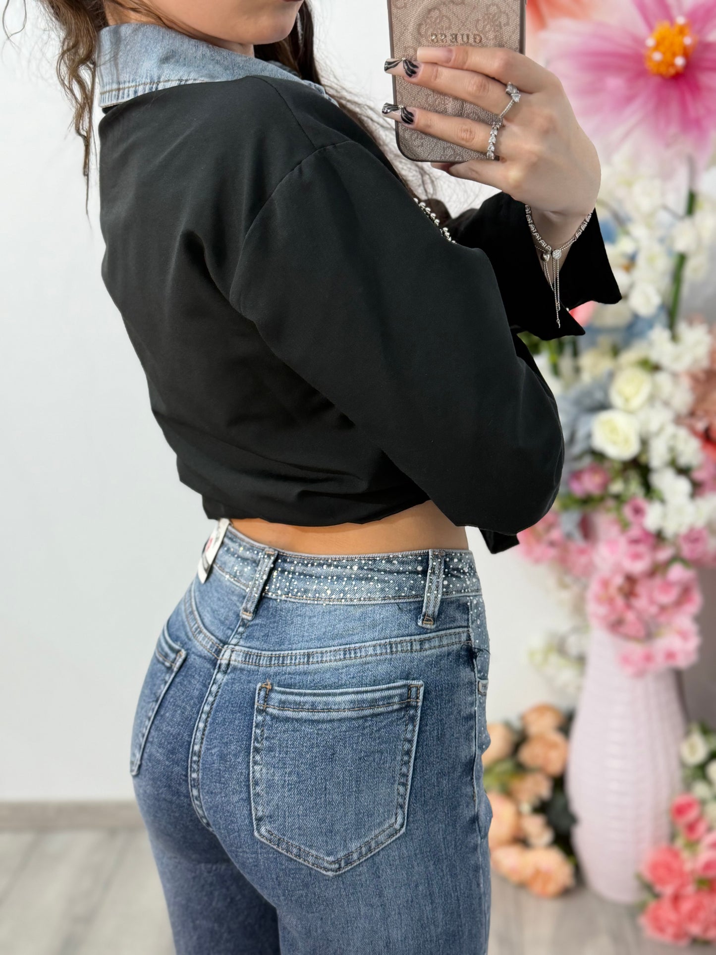 Jeans skinny  albastri cu cristale ROXANA