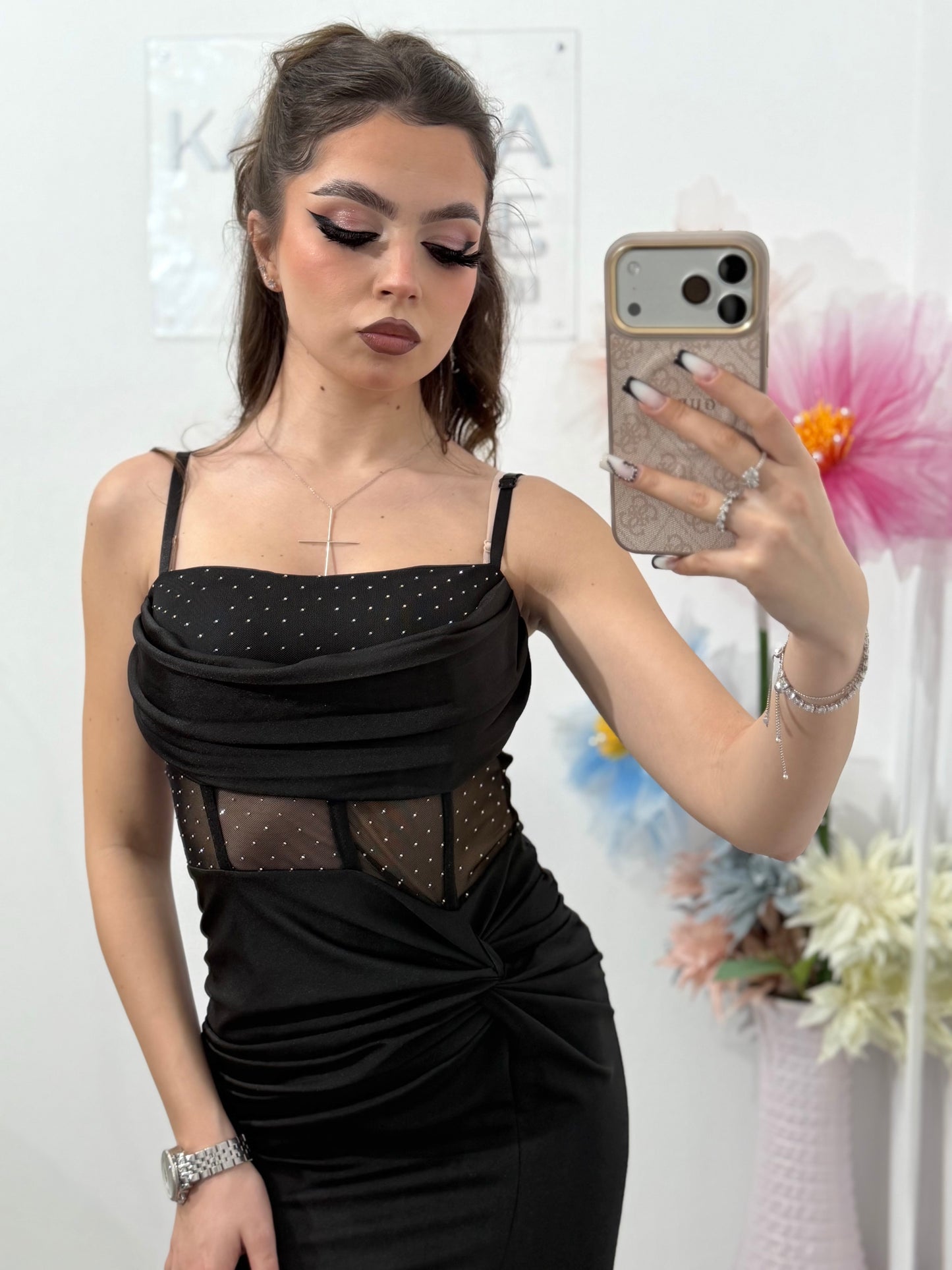 Rochie de seara,neagra cu cristale inserate Gabrielle