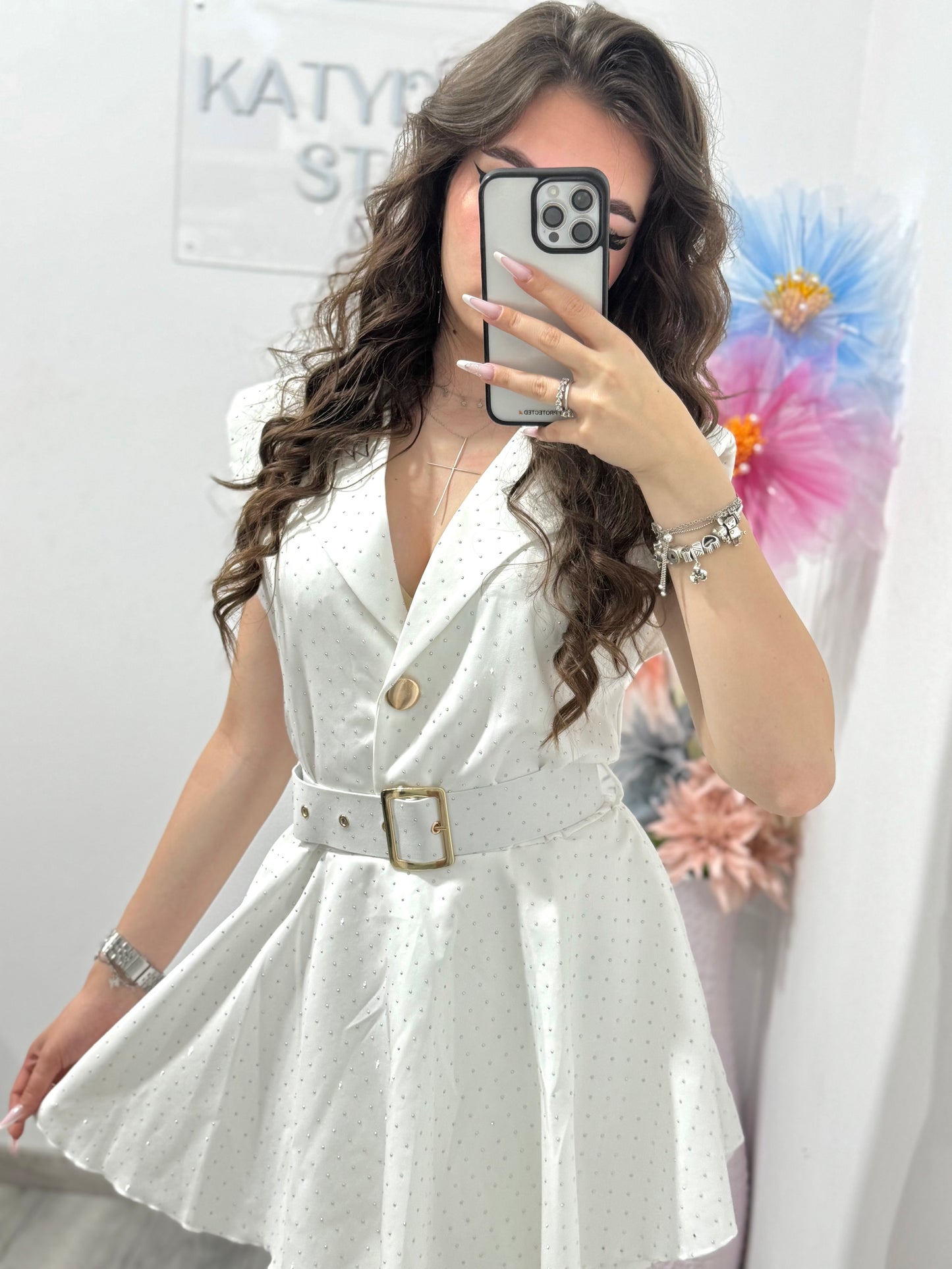 Salopetă elegantă cu cristale albă Elissa