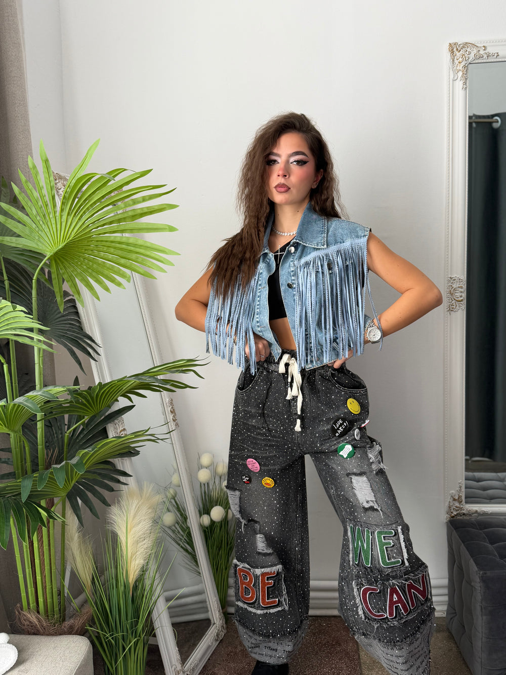 Vestă din denim cu cristale BELLA