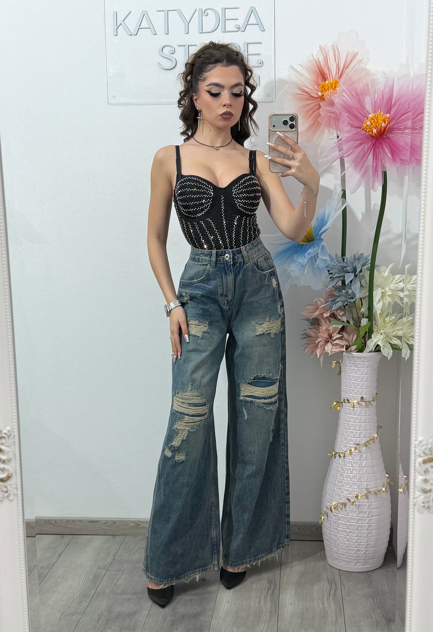 Jeans BAGGY FIT albaștri DELYA