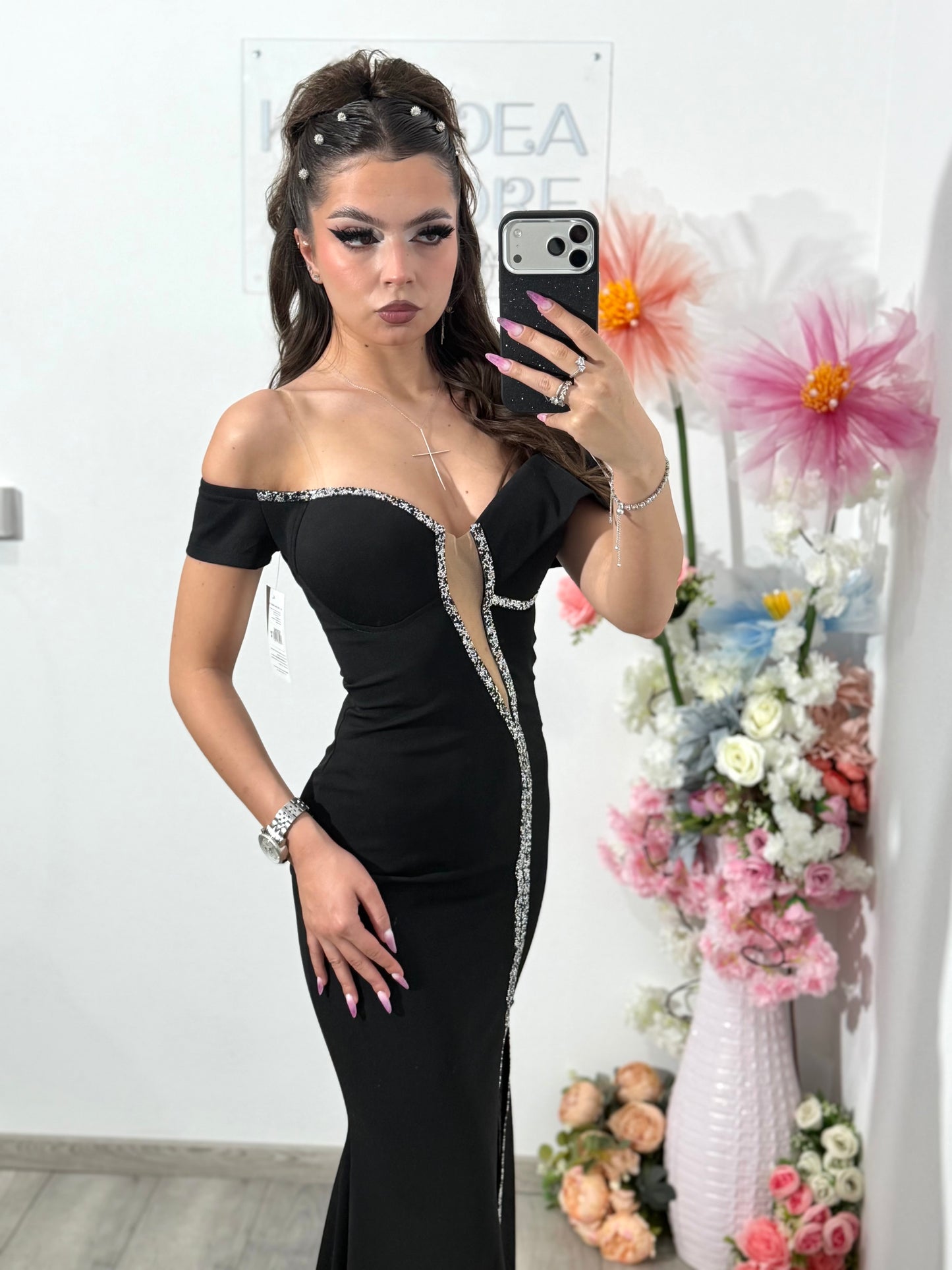 Rochie lunga neagra eleganta tip sirena Katherine