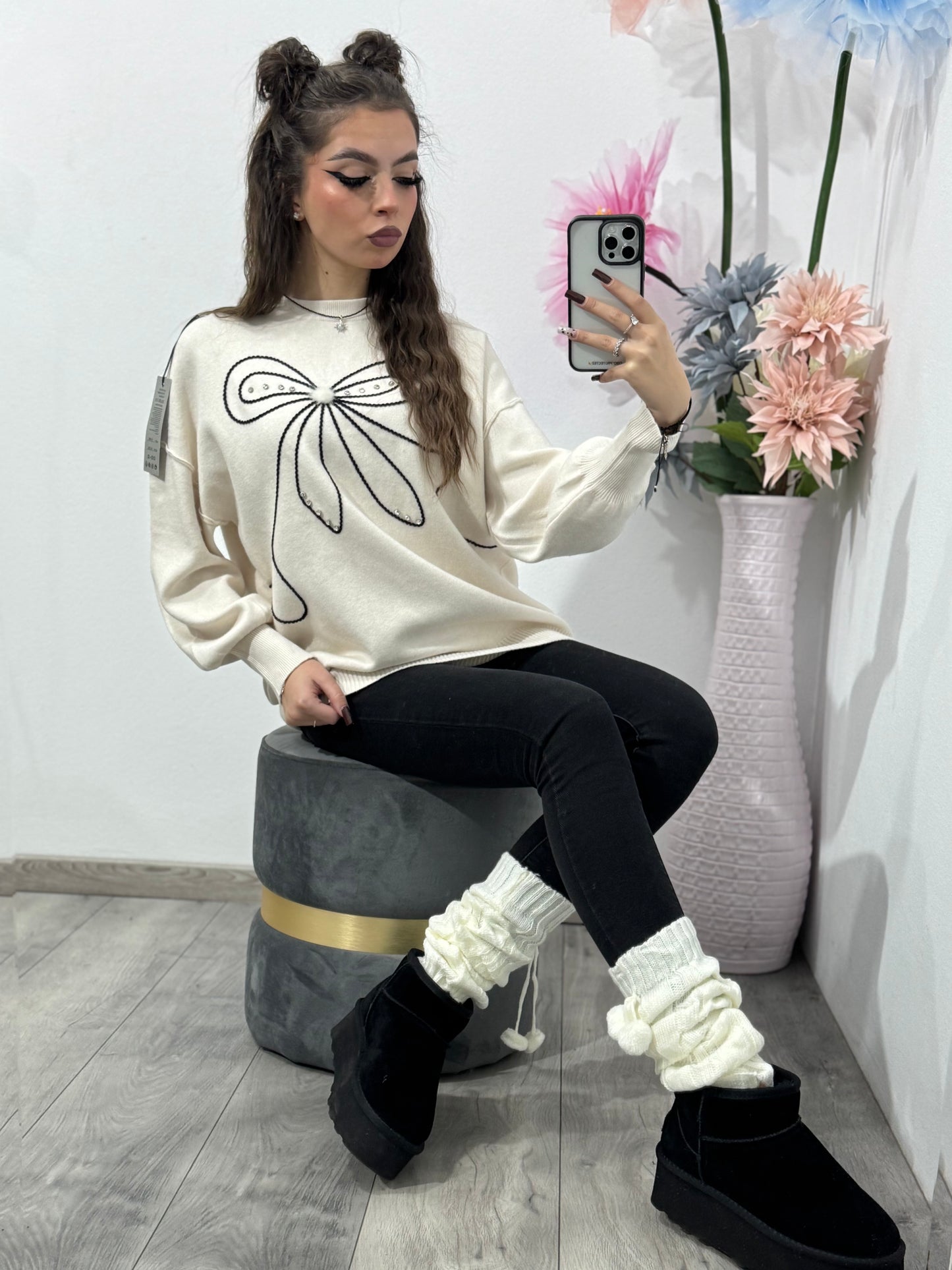 Bluză din tricot cu fundă Georgia