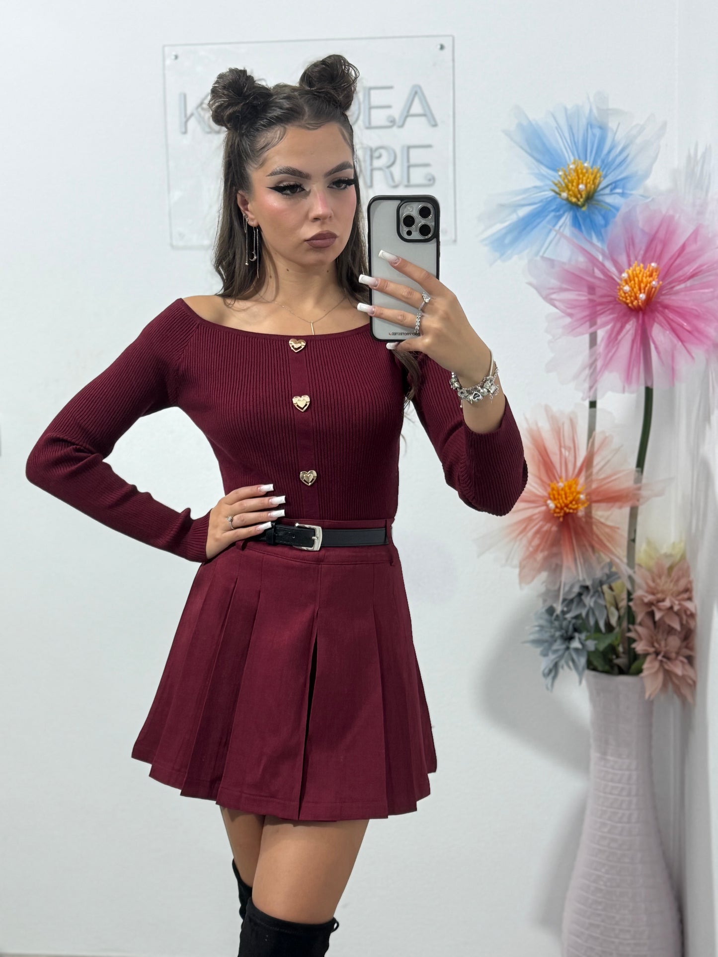 Fustă plisată burgundy Wella