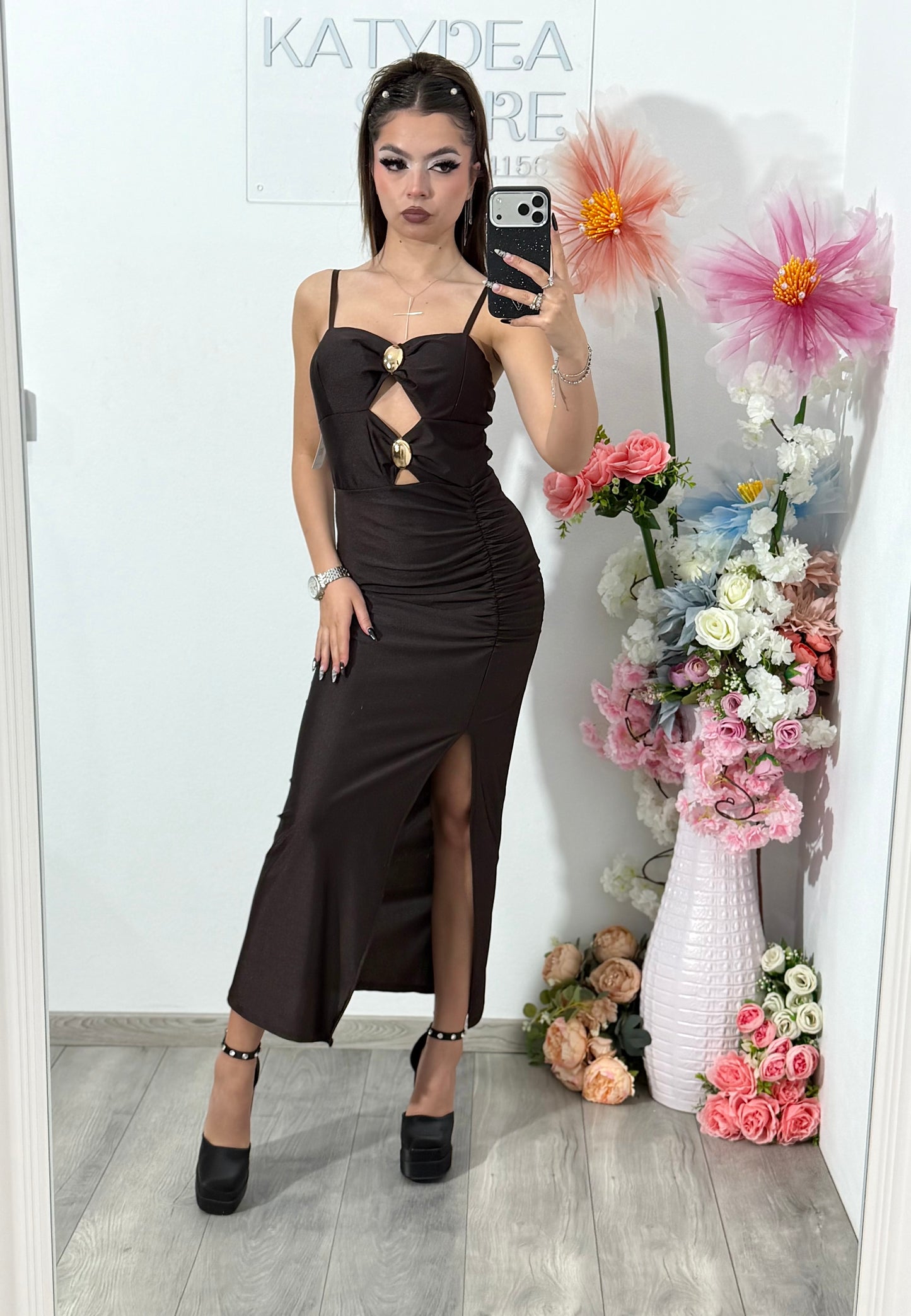 Rochie midi maro COCKTAIL