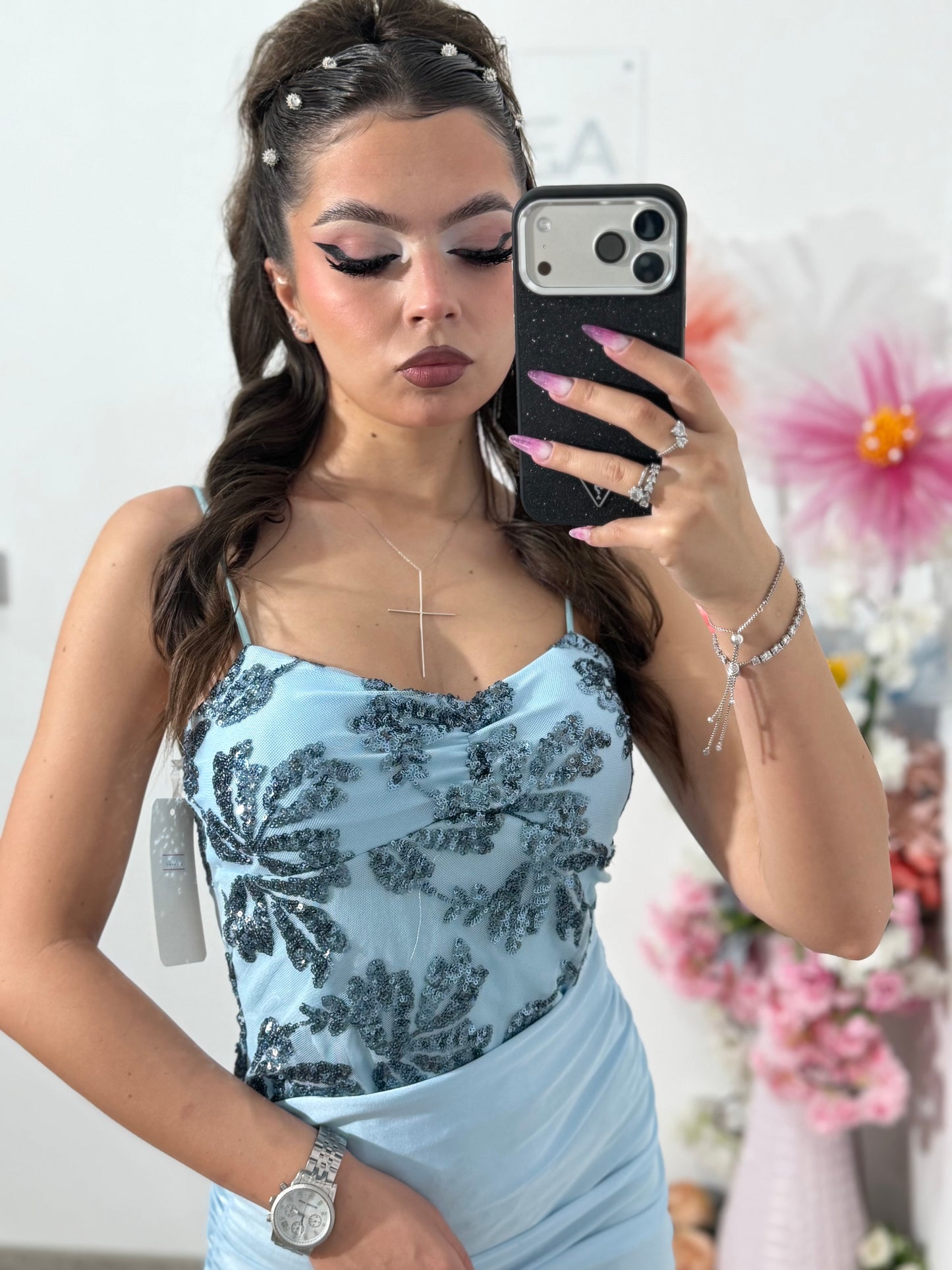 Rochie elegantă cu paiete blue MELEK