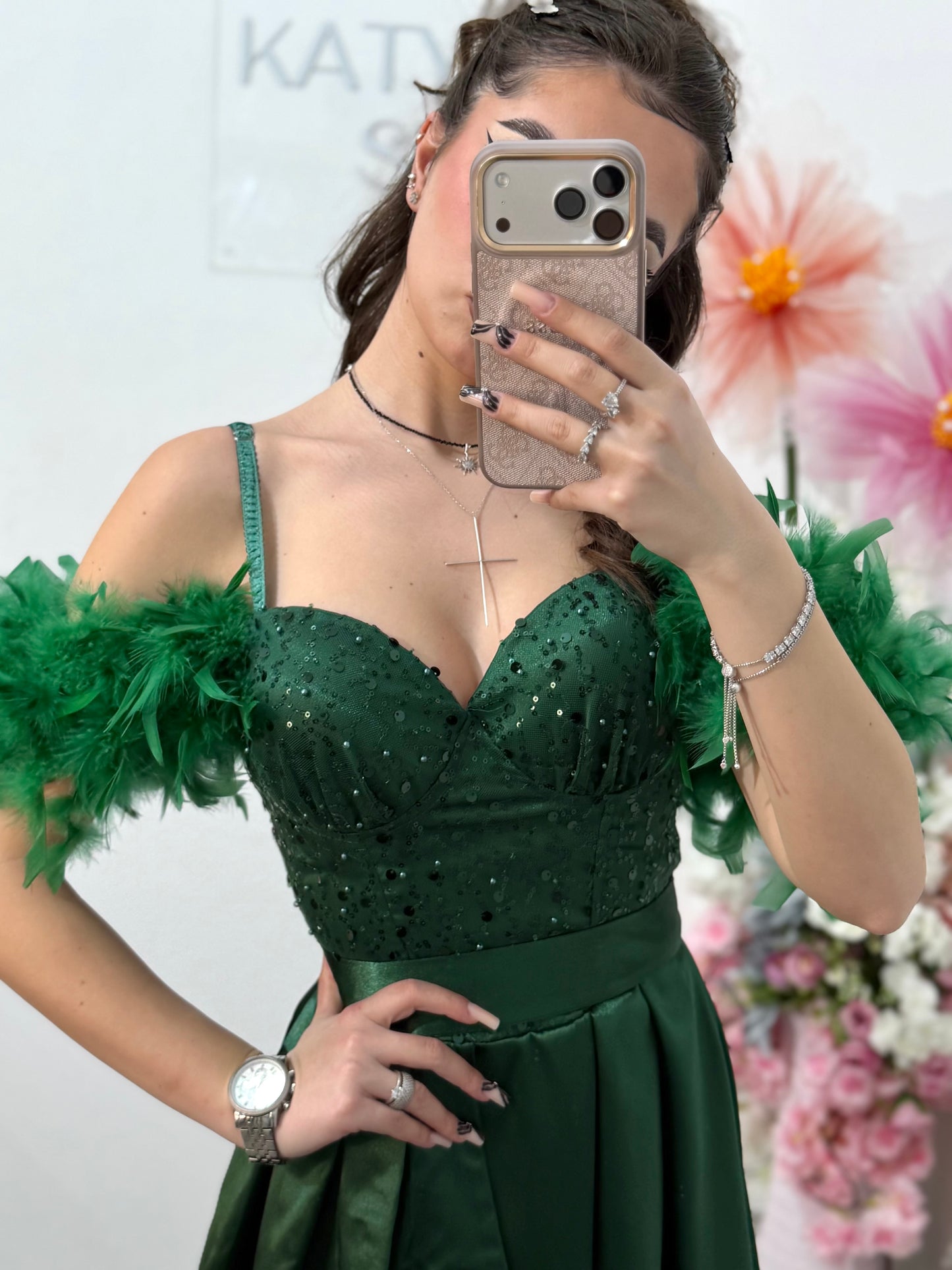 Rochie lunga verde cu paiete Pinko