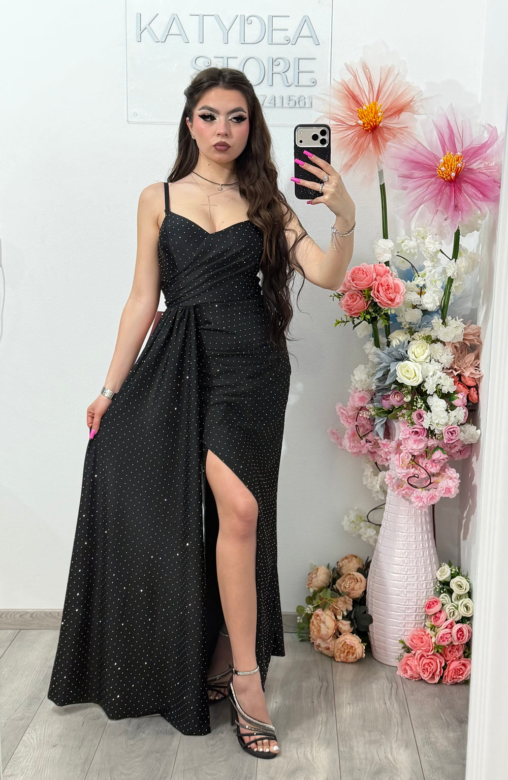 Rochie Monique cu cristale ștanțate neagră