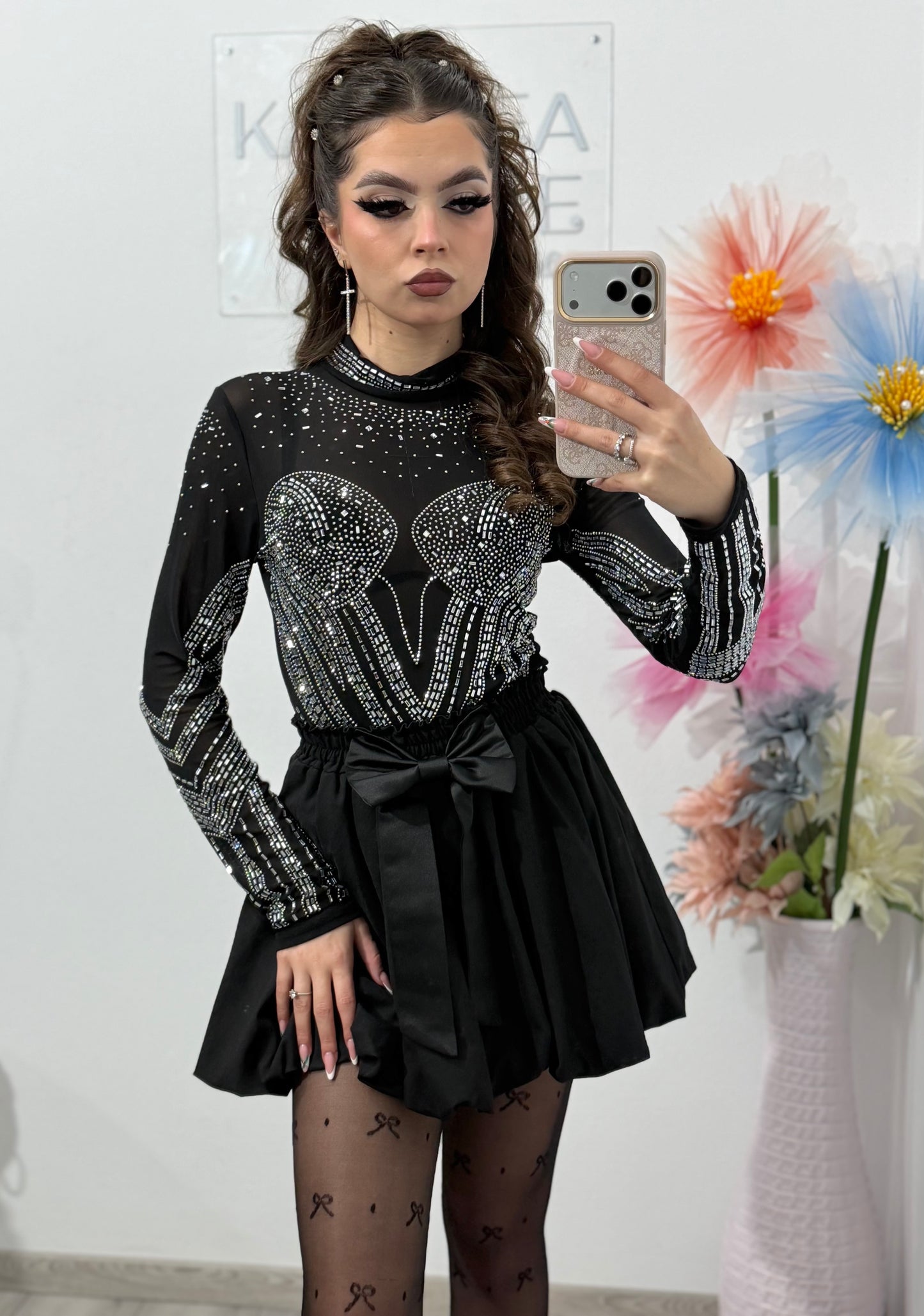 Body din tulle cu cristale ștanțate DELUXE