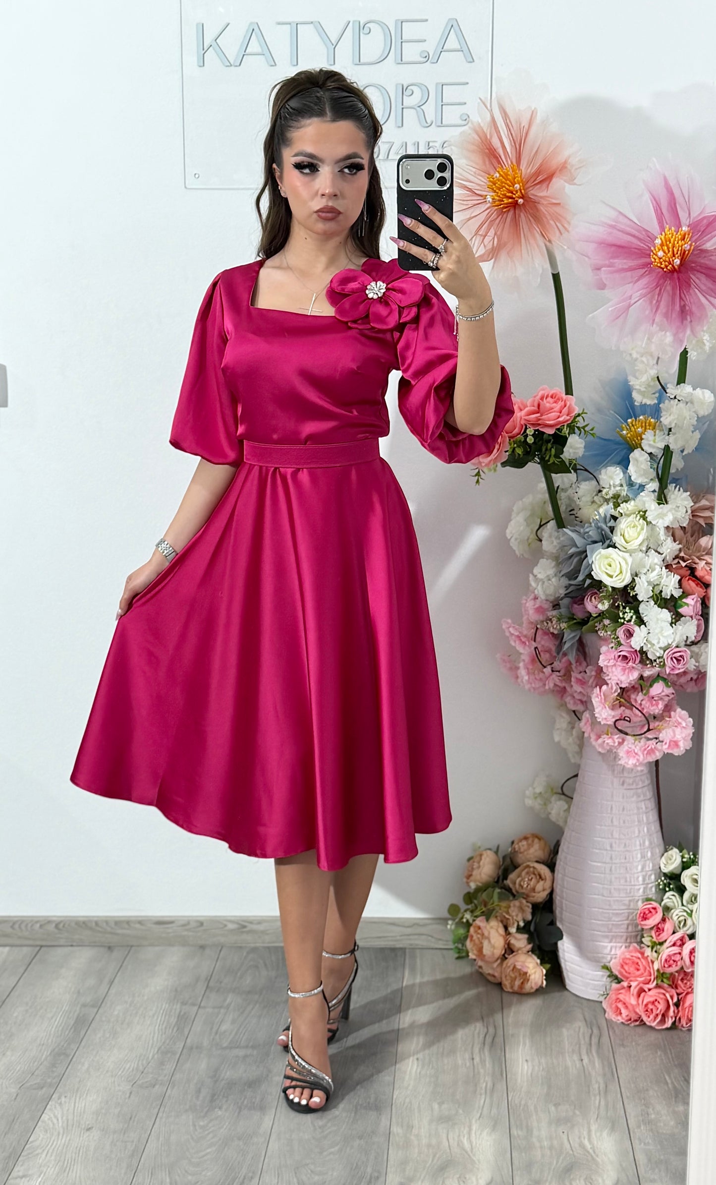 Rochie elegantă fucsia FLOWER