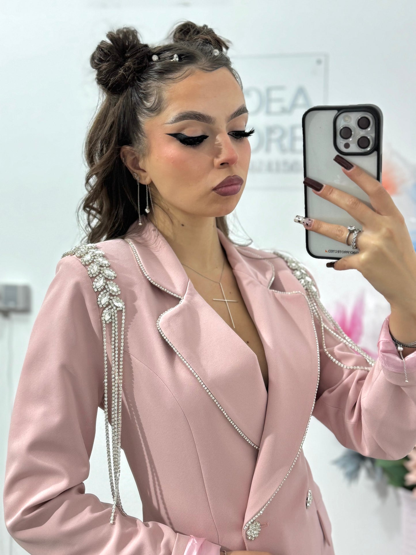 Compleu elegant cu epoleți roz ANDREEA