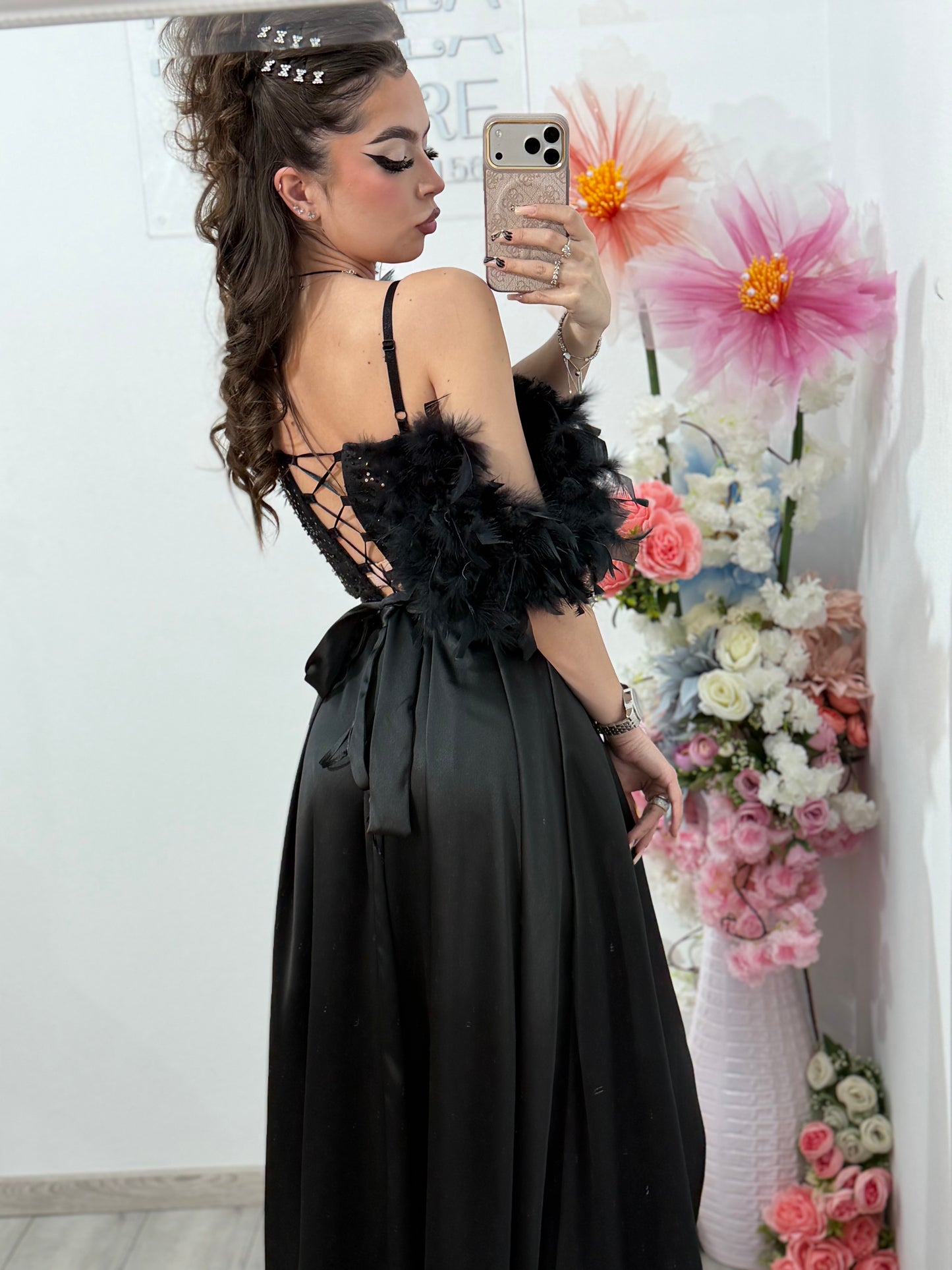 Rochie lunga neagra cu paiete Pinko