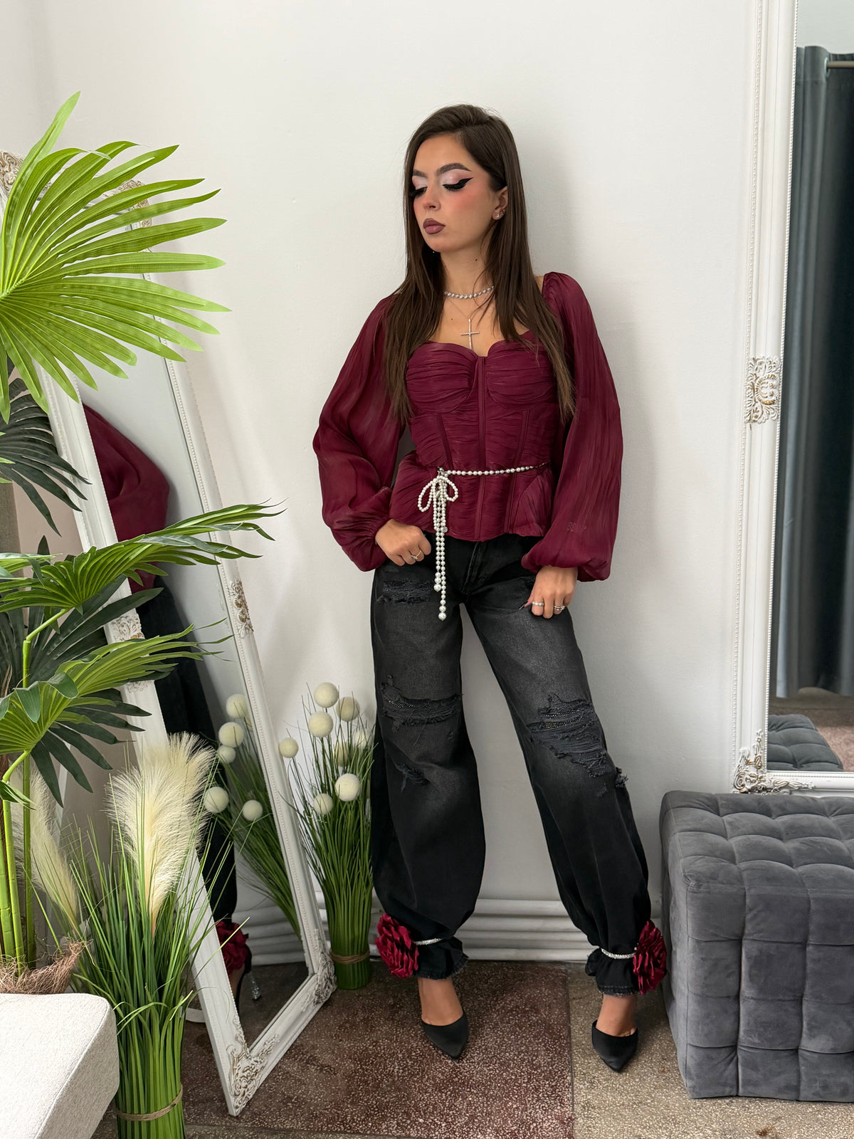 Top satinat burgundy