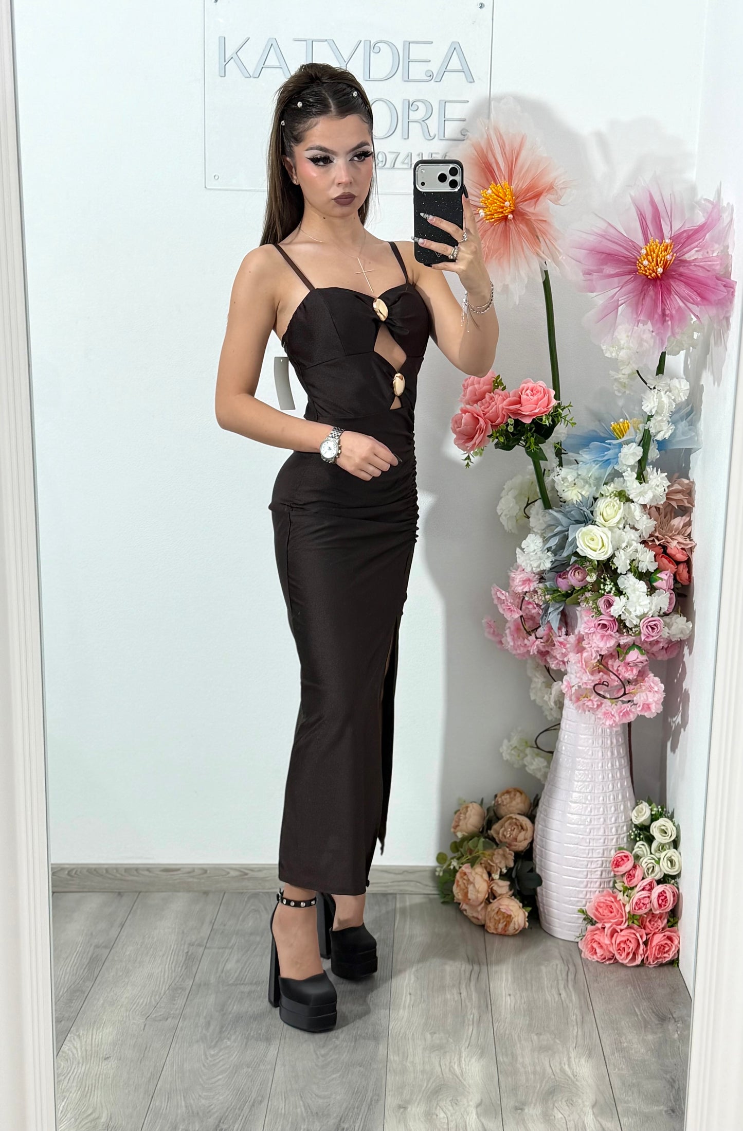 Rochie midi maro COCKTAIL