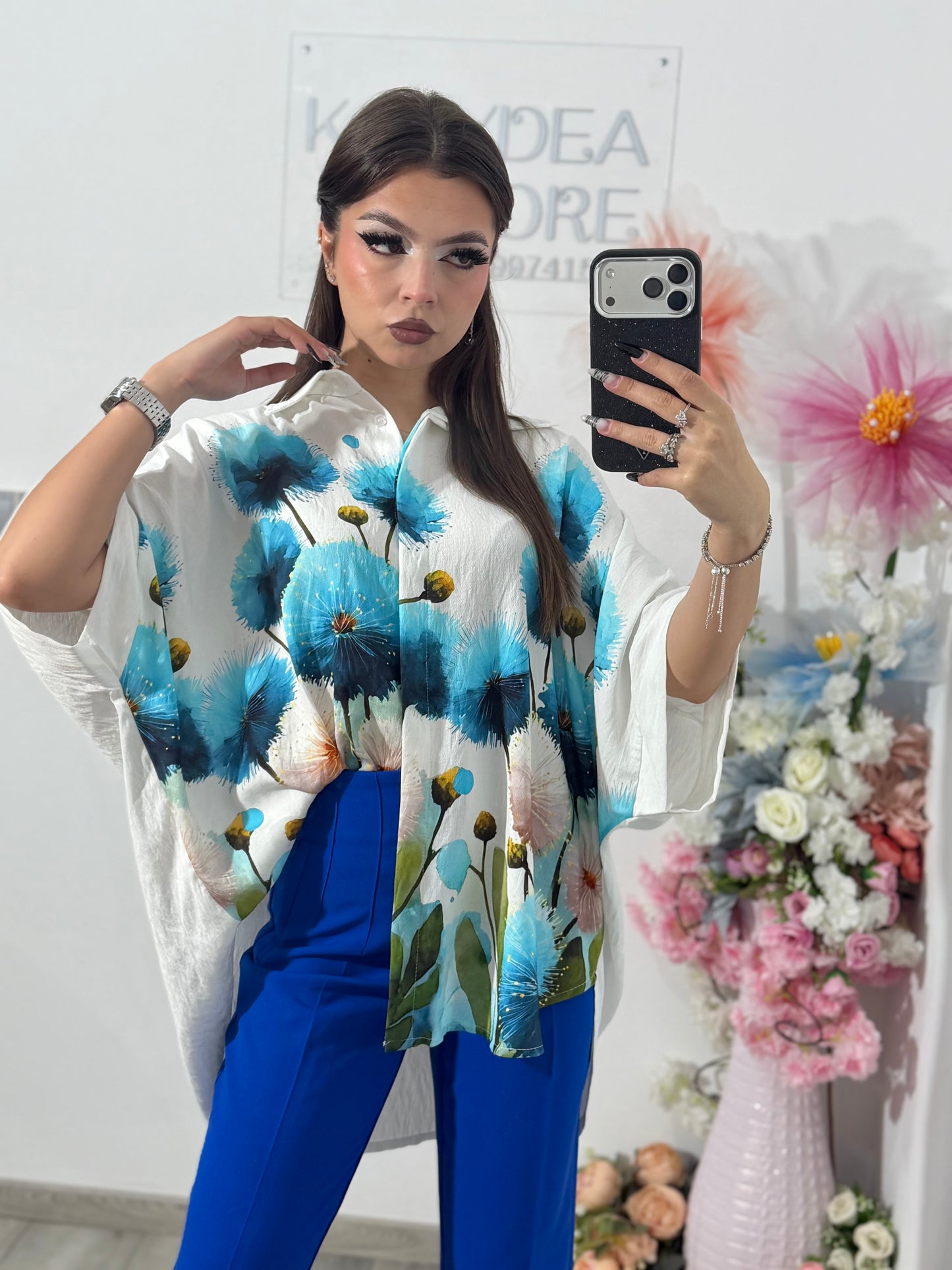 Cămașă din în cu imprimeu babyblue ELIZA