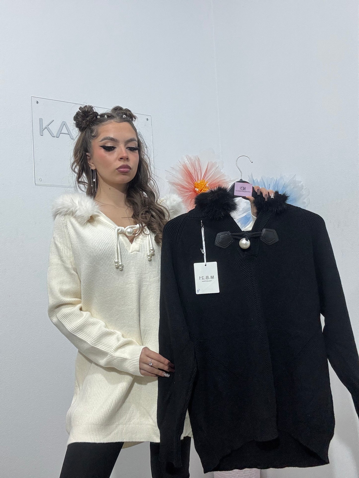 Hanorac din tricot cu blăniță Monika