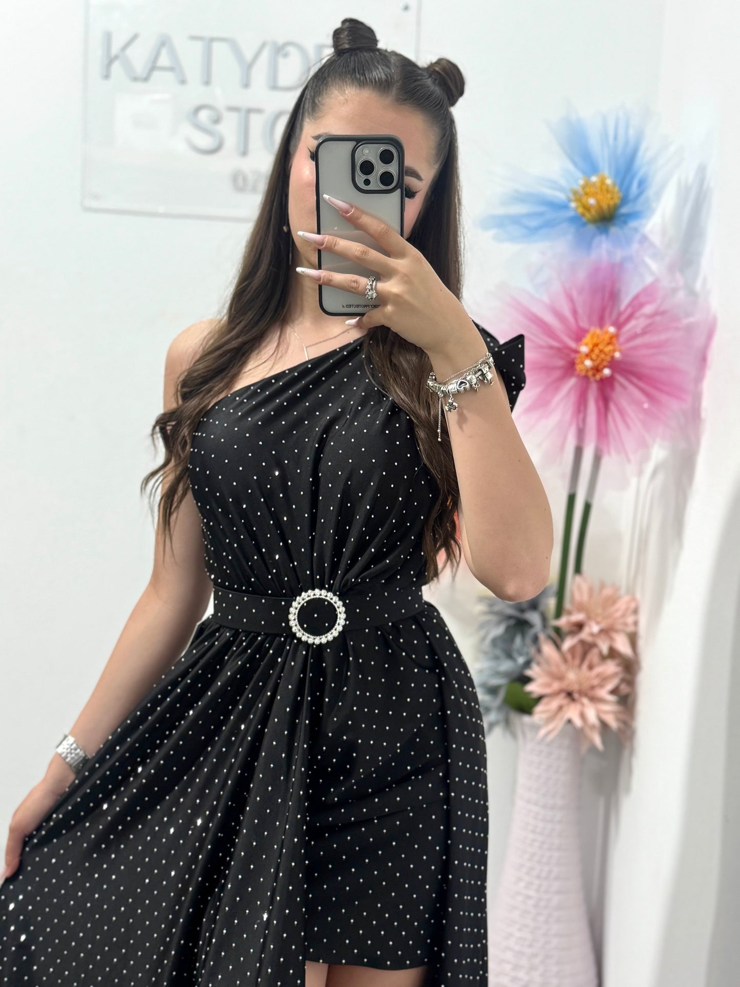 Rochie elegantă cu cristale neagră Cleopatra