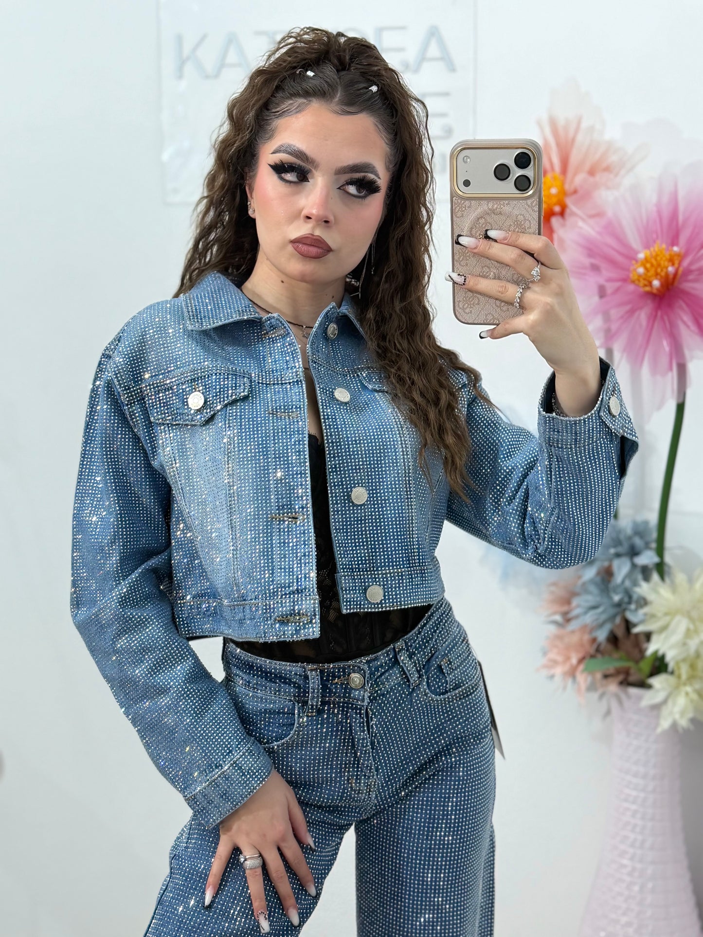 Geacă denim full cristale blue Xonia